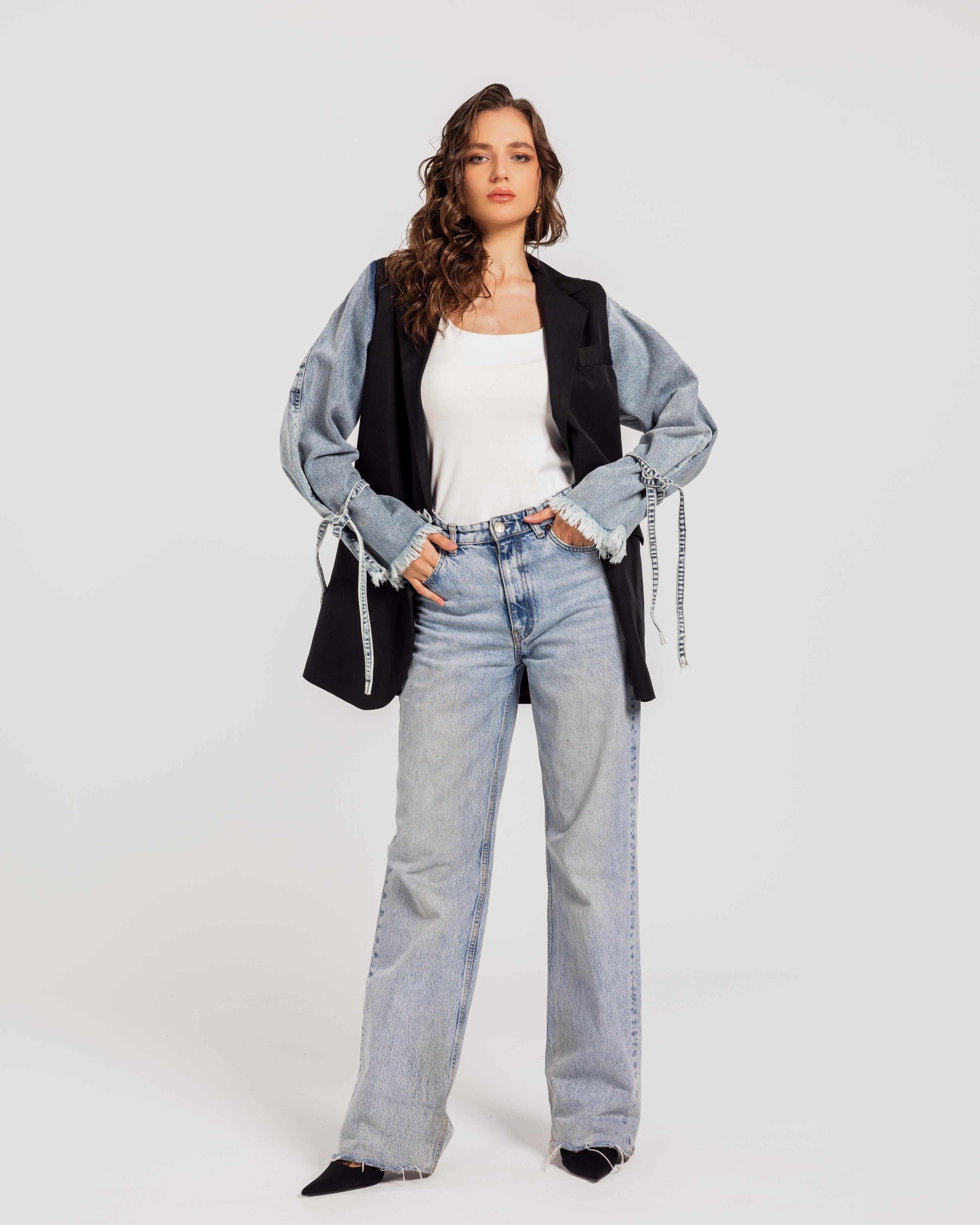 Black Denim Sleeves Blazer