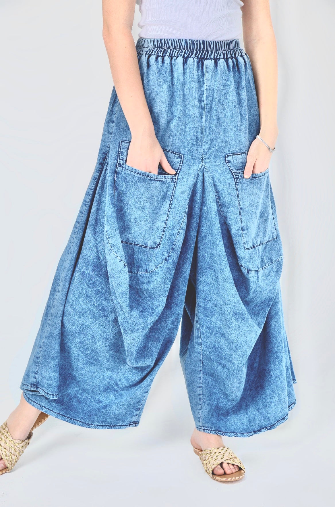 Light Blue Drop Pockets Denim Pants