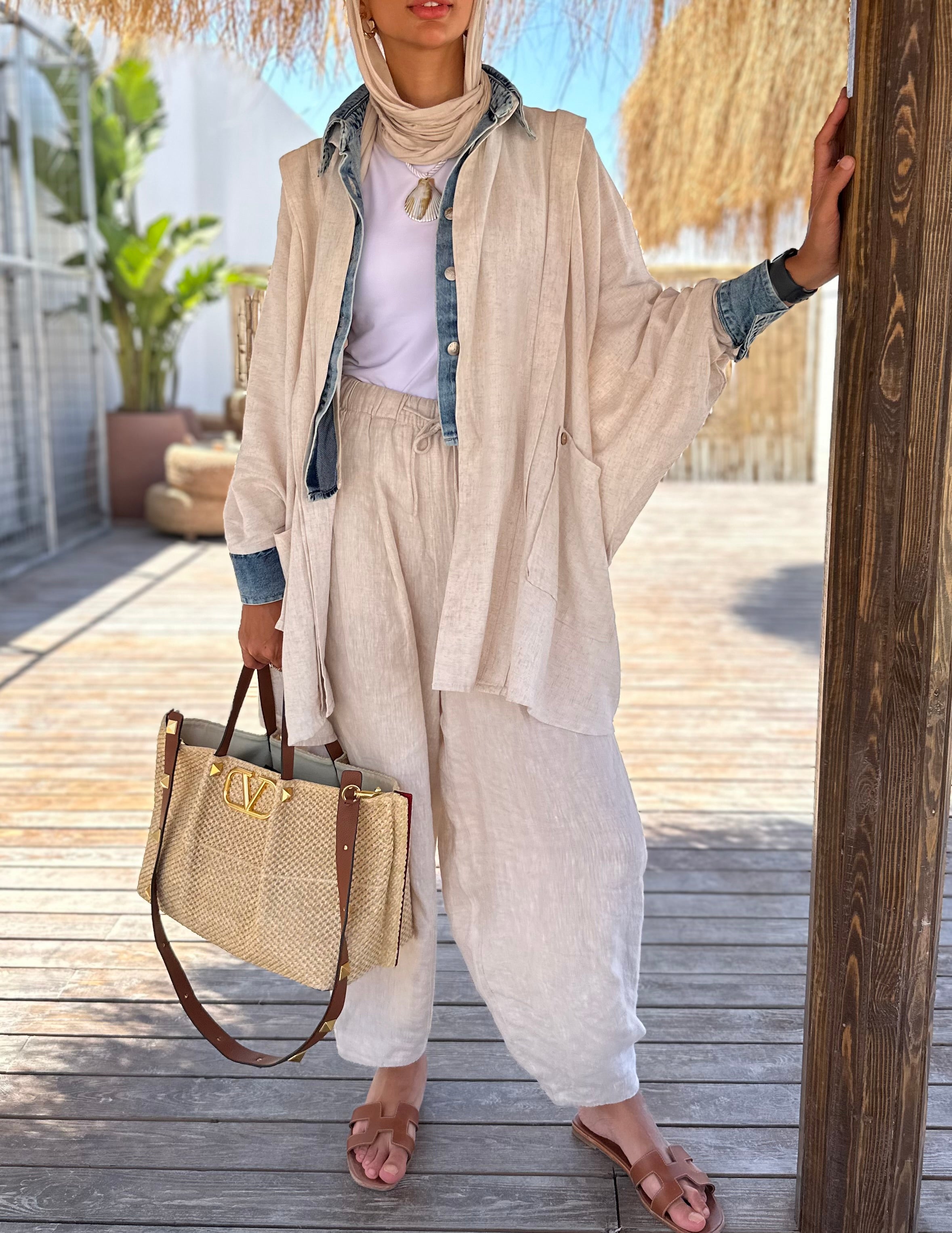 Beige Linen Denim Lined Shirt