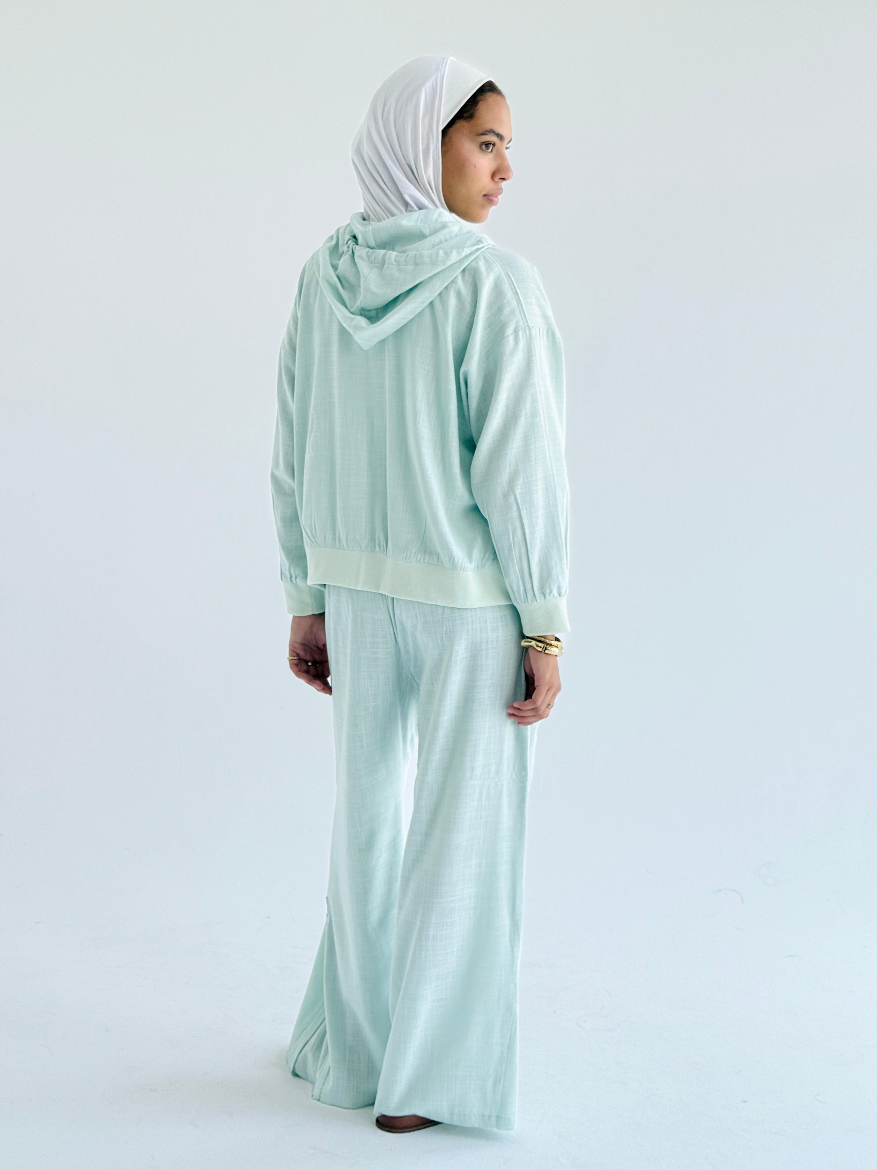 Baby Blue Zip Up Linen Set