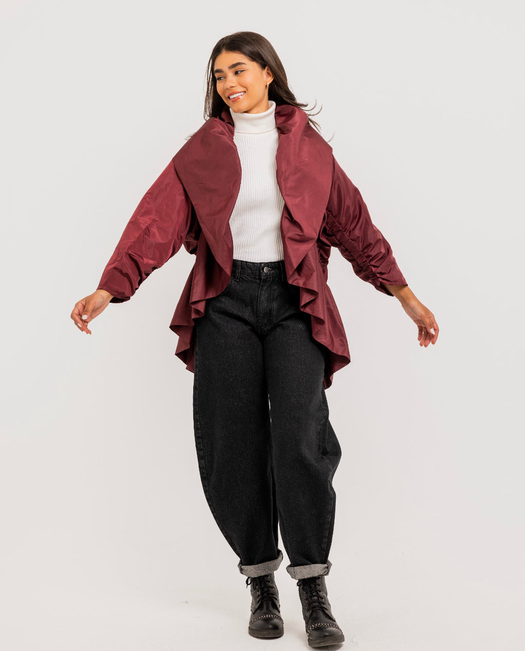 Burgundy  Elasticated Waterproof Jacket