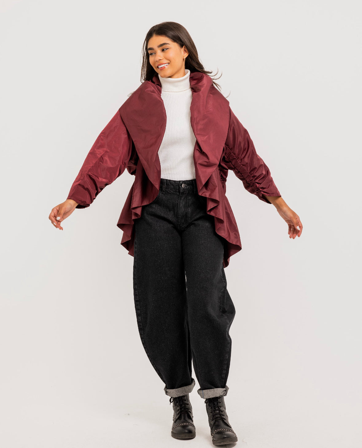 Burgundy  Elasticated Waterproof Jacket