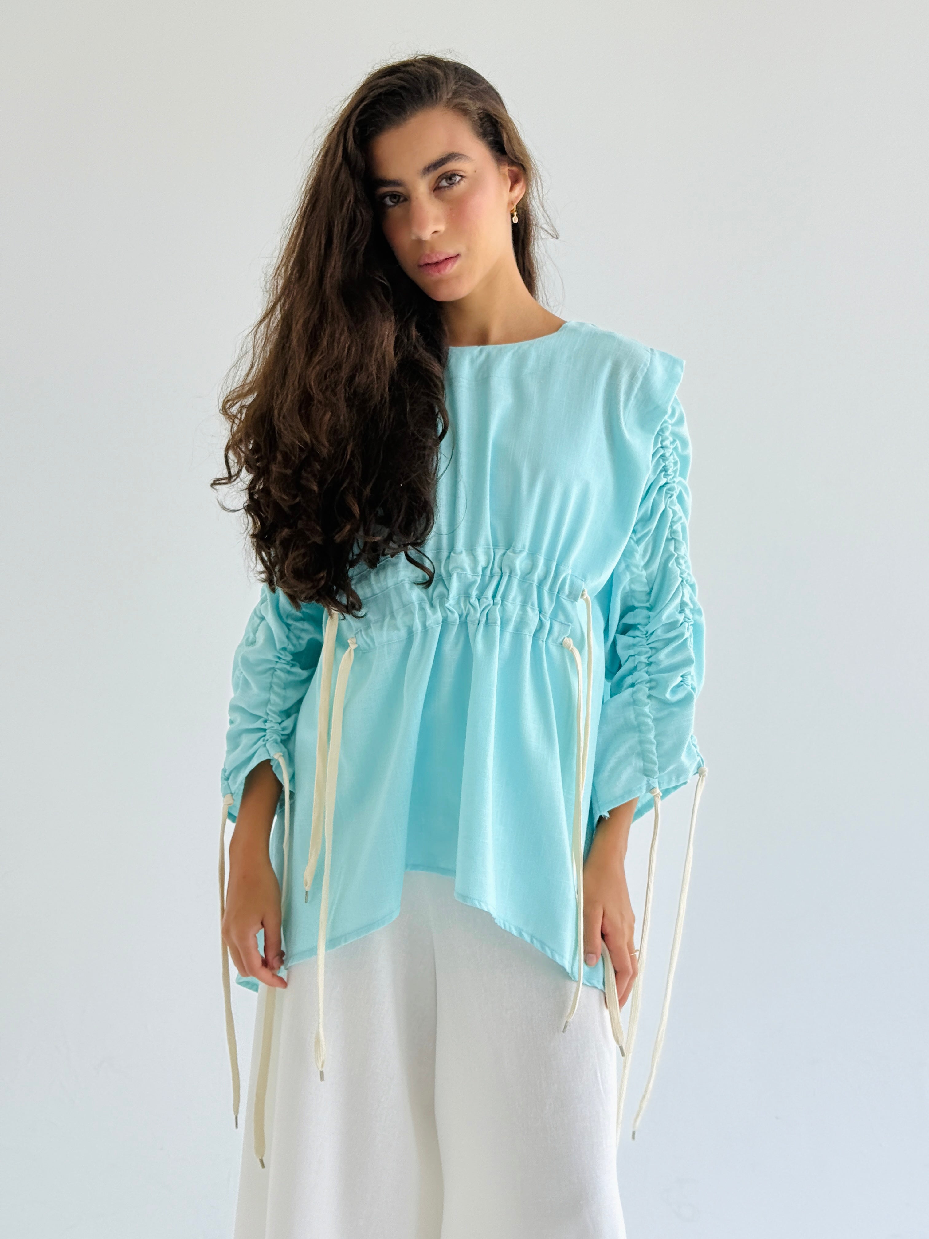 Pastel Blue  Double Drawstring Top