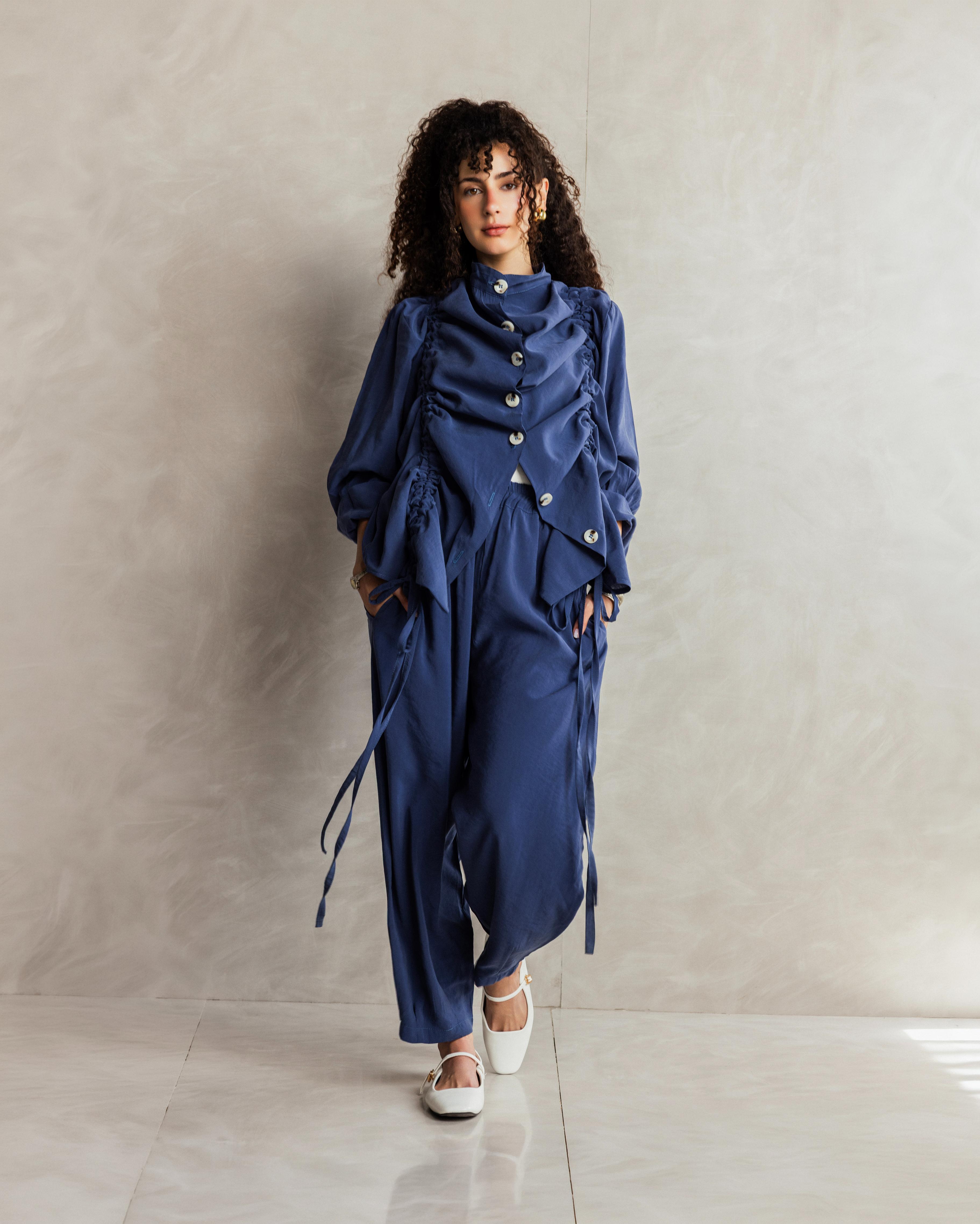 Dark  Blue Ruffled Barrel Set