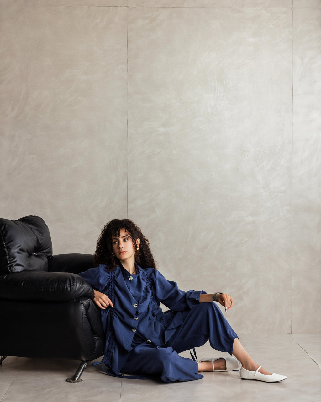 Dark  Blue Ruffled Barrel Set