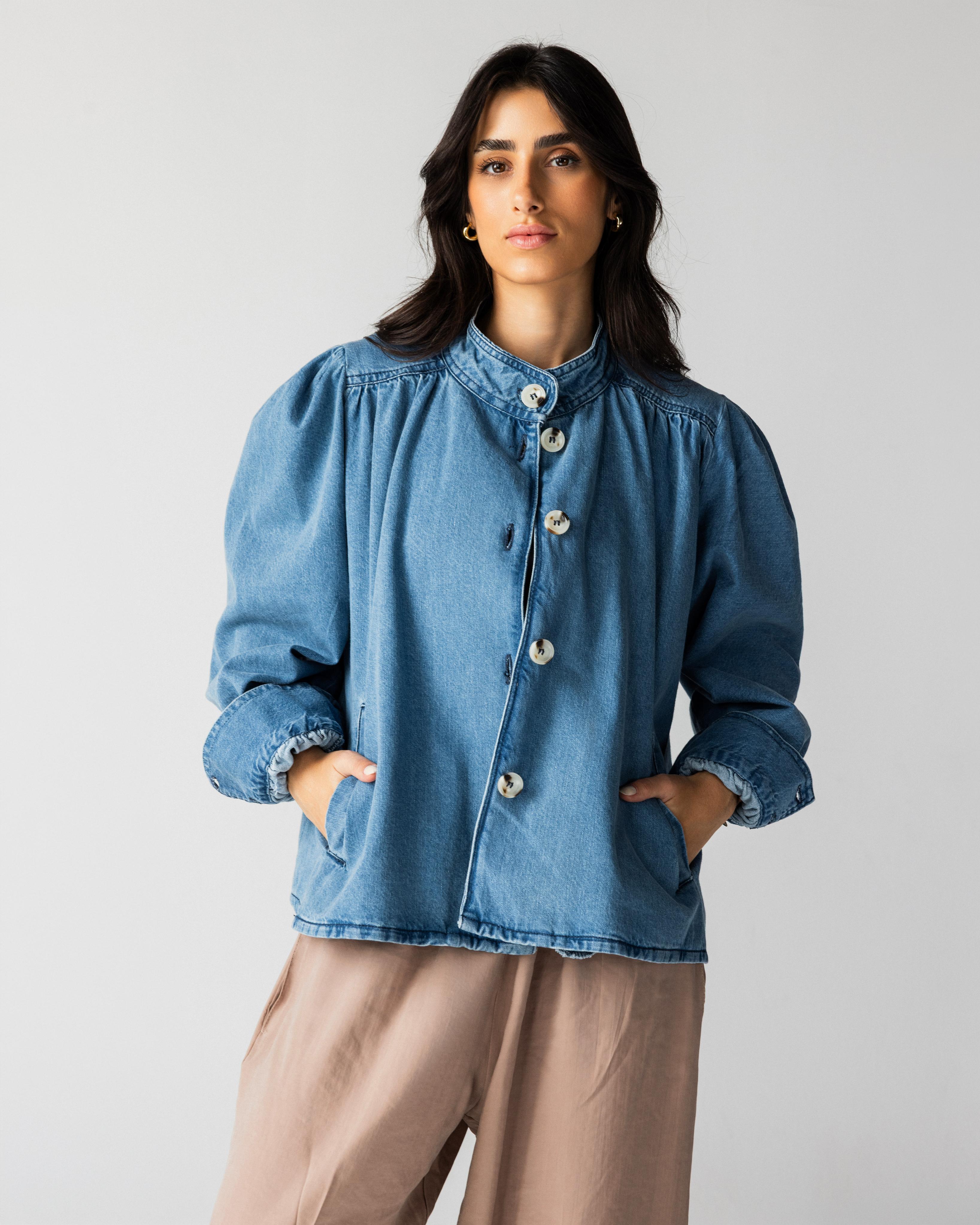 Funnel Neck Denim Jacket