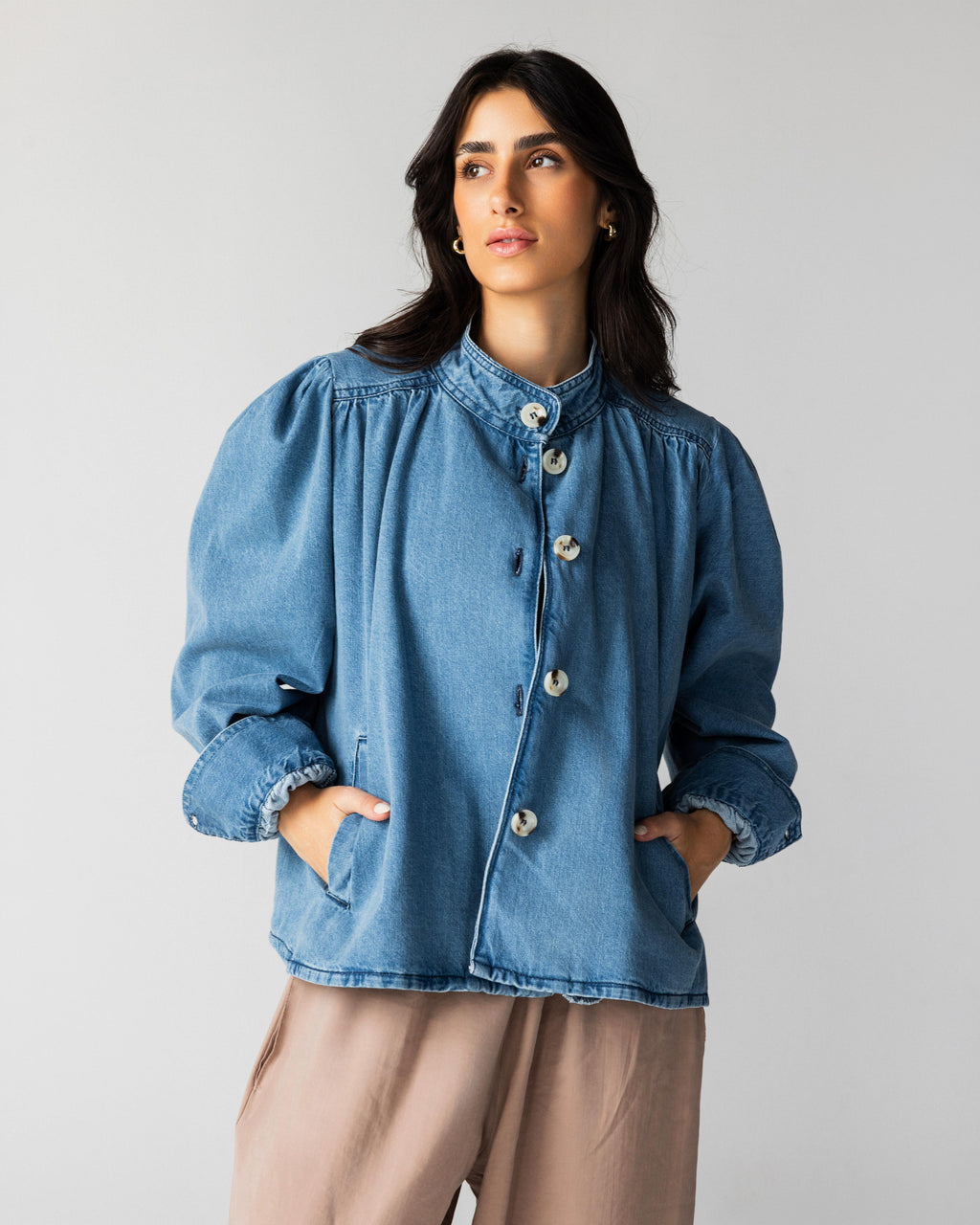 Funnel Neck Denim Jacket