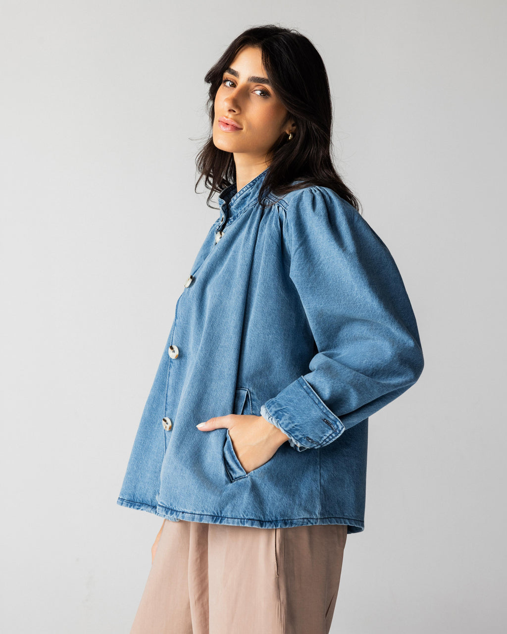Funnel Neck Denim Jacket