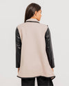 Leather Sleeves Beige Coat