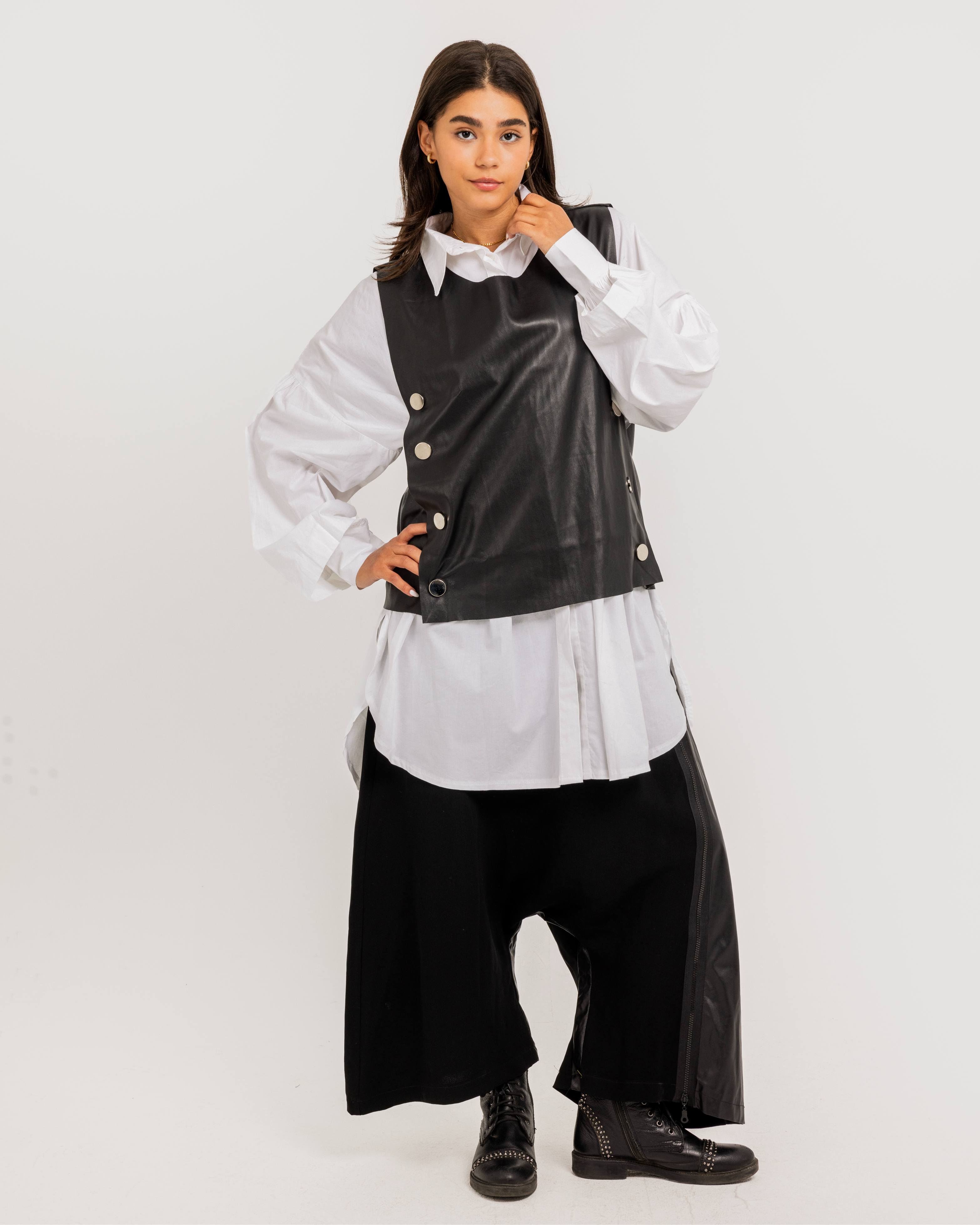 Buttoned Black Leather Vest