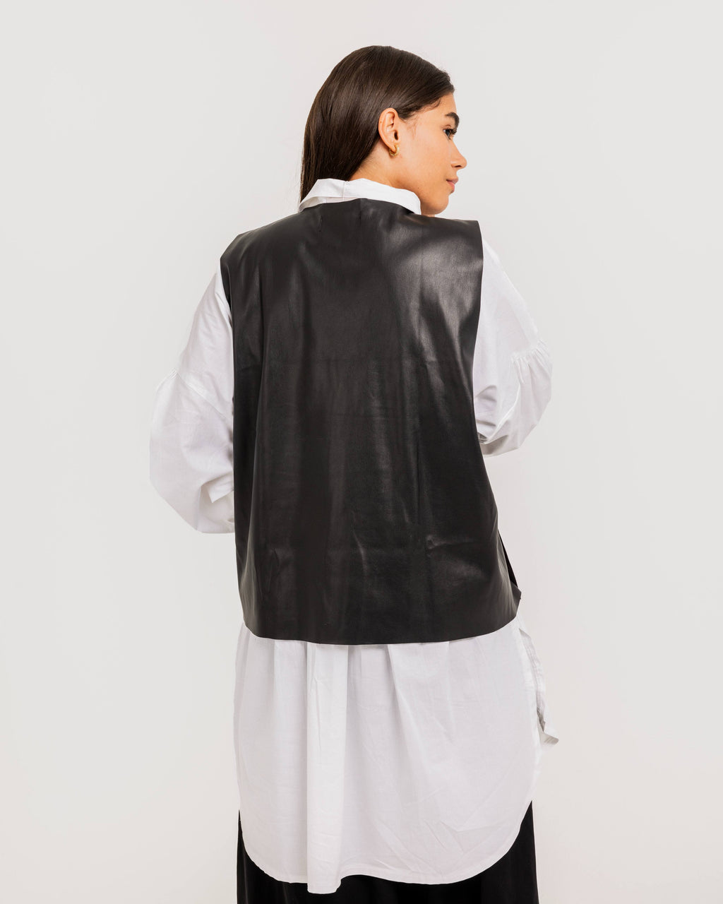 Buttoned Black Leather Vest