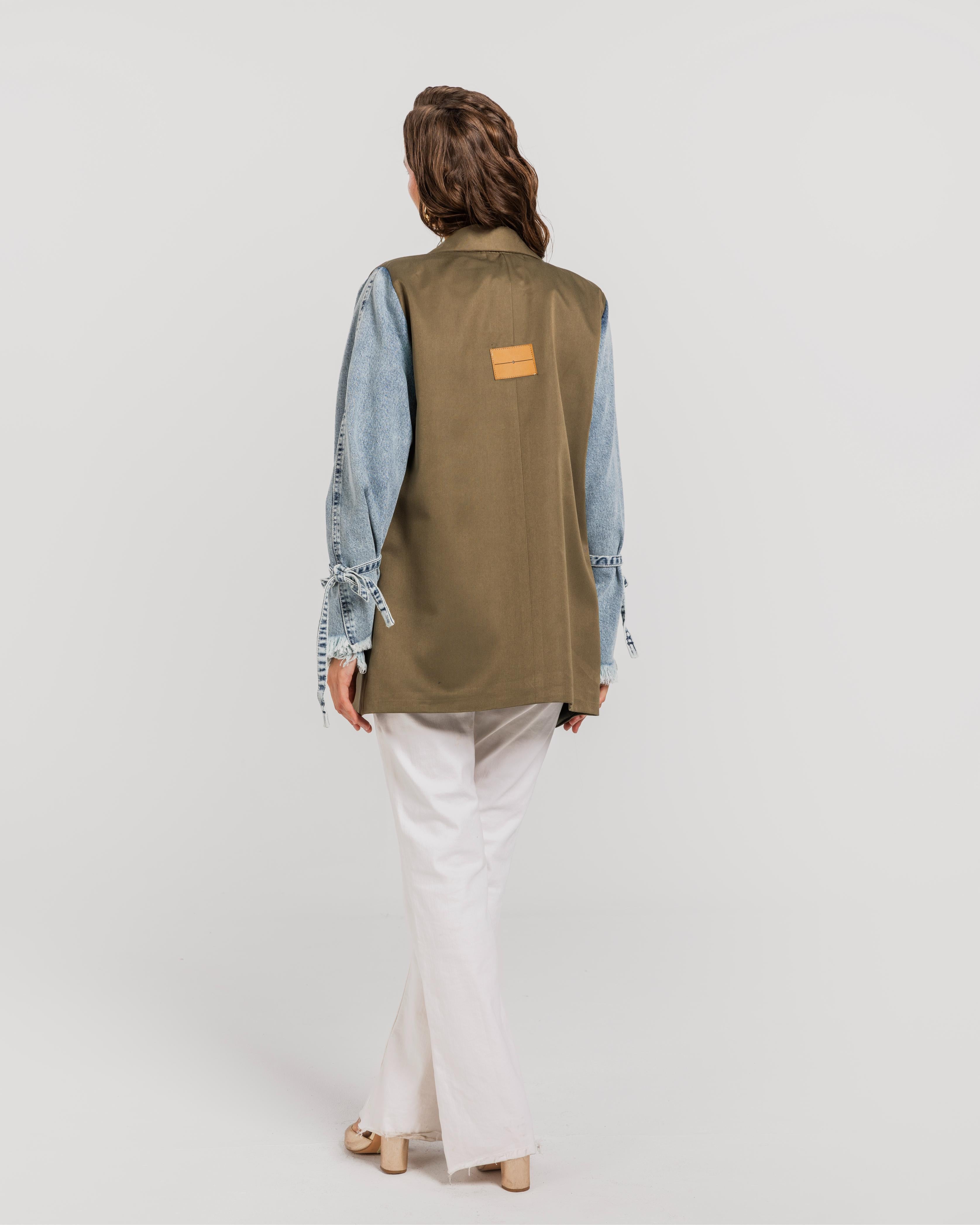 Olive  Denim Sleeves Blazer