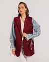 Burgundy Denim Sleeves Blazer