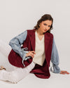 Burgundy Denim Sleeves Blazer