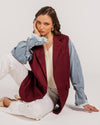 Burgundy Denim Sleeves Blazer