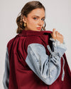 Burgundy Denim Sleeves Blazer