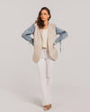 Beige  Denim Sleeves Blazer