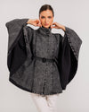 Washed Black Belted Denim Cape.