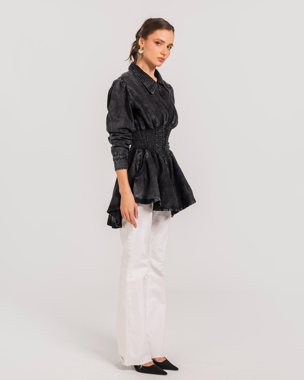 Washed Black  Peplum Denim Jacket