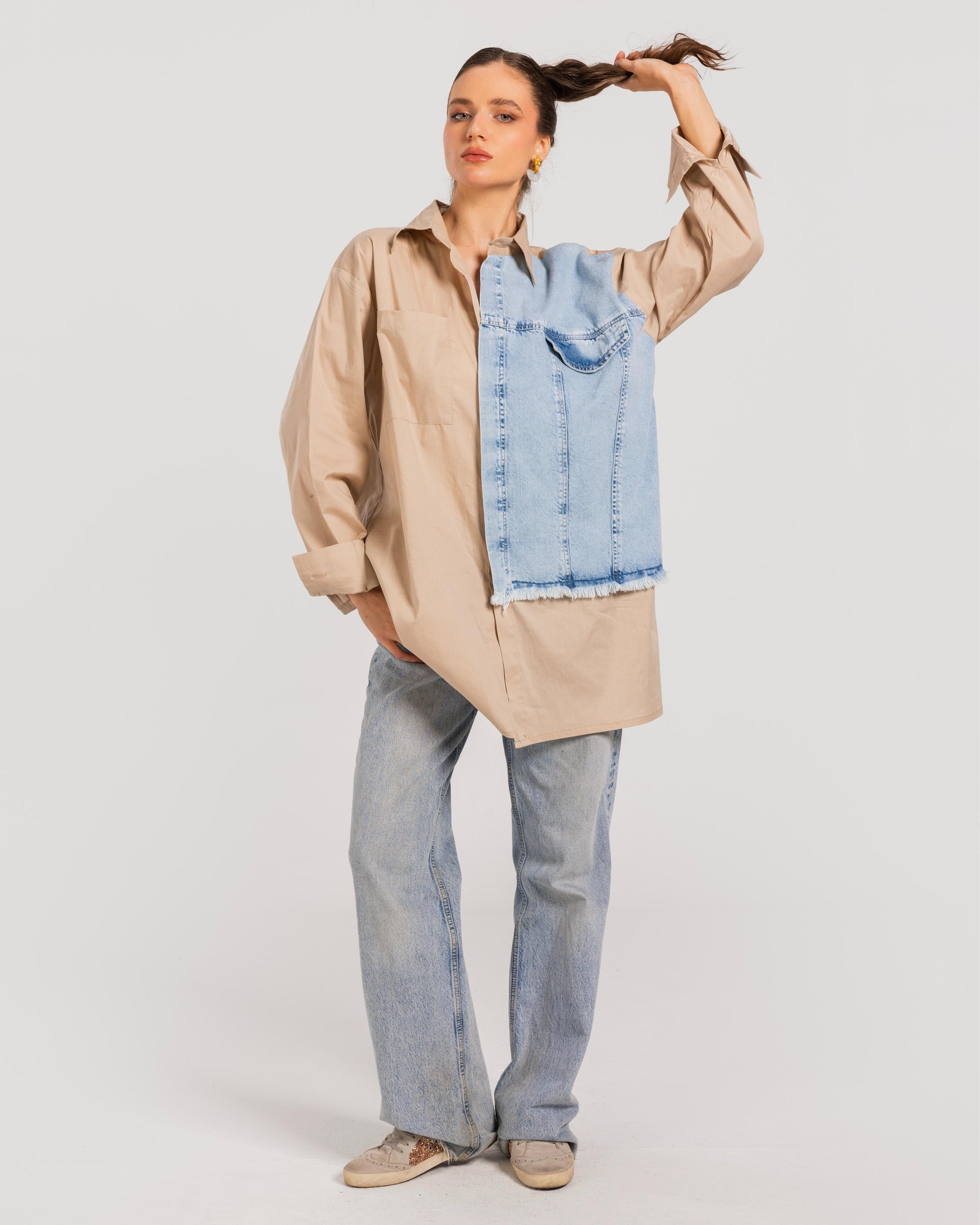 Beige Poplin Denim Shirt