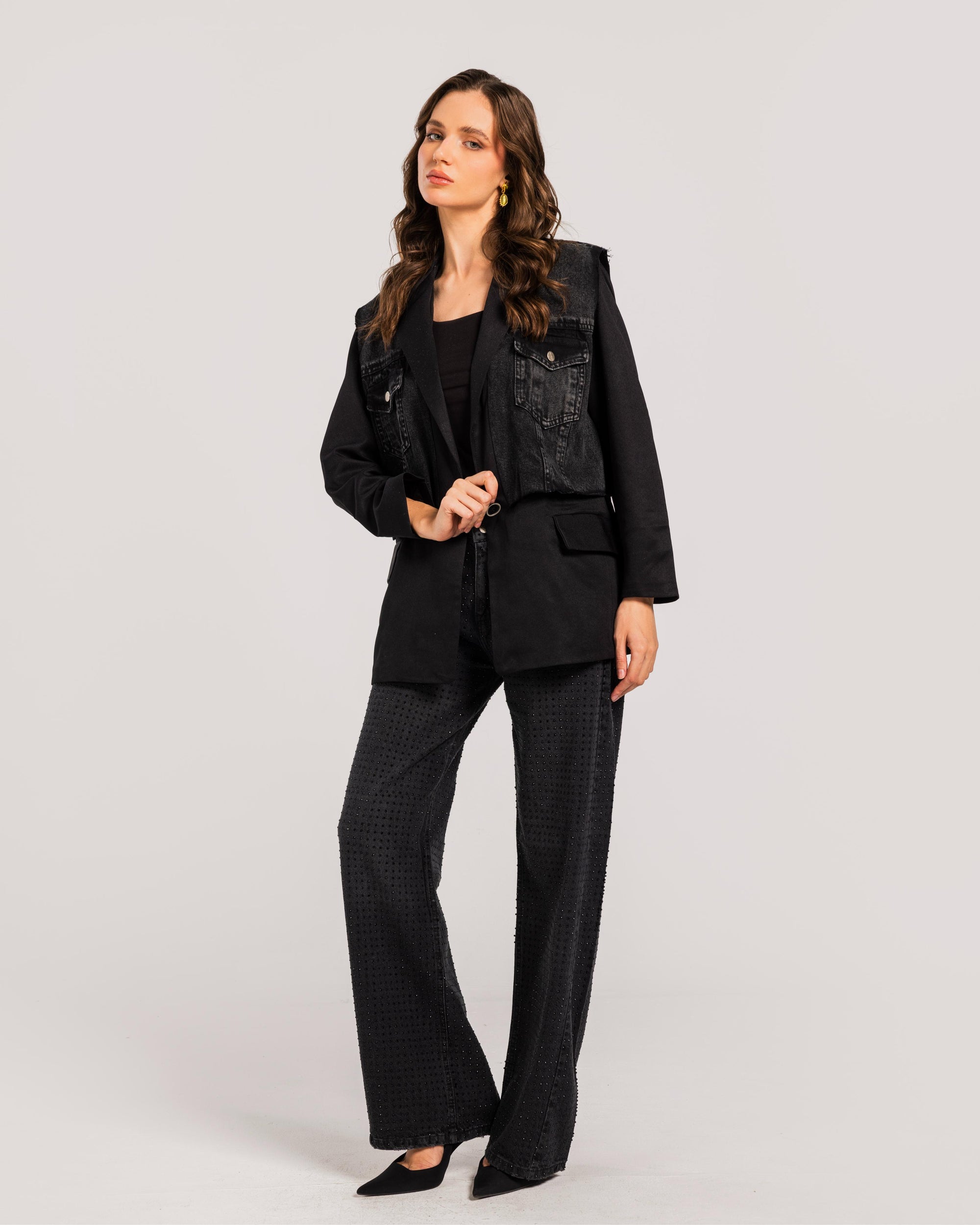 Black  Vested Denim Blazer