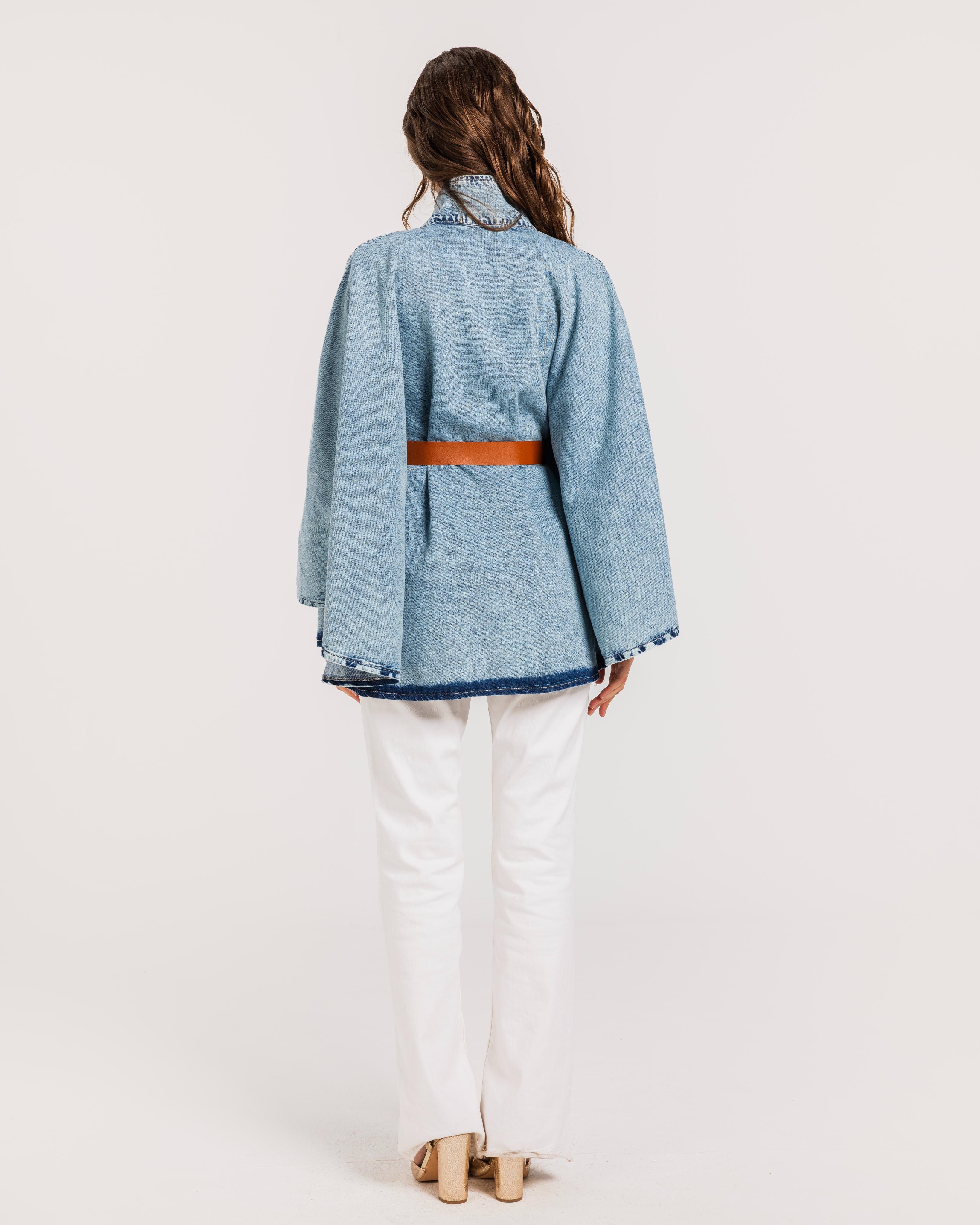 Blue Belted Denim Cape.