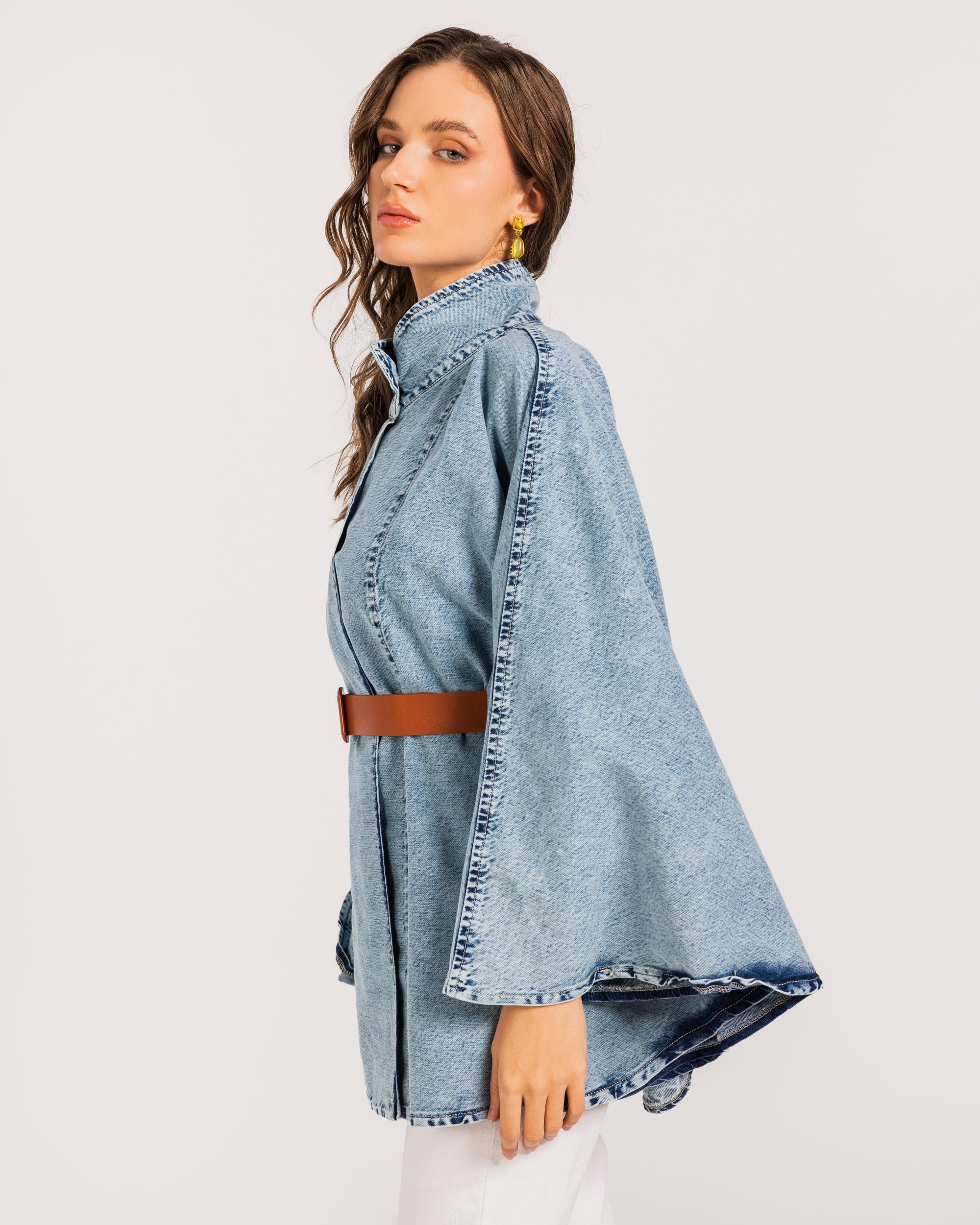 Blue Belted Denim Cape.