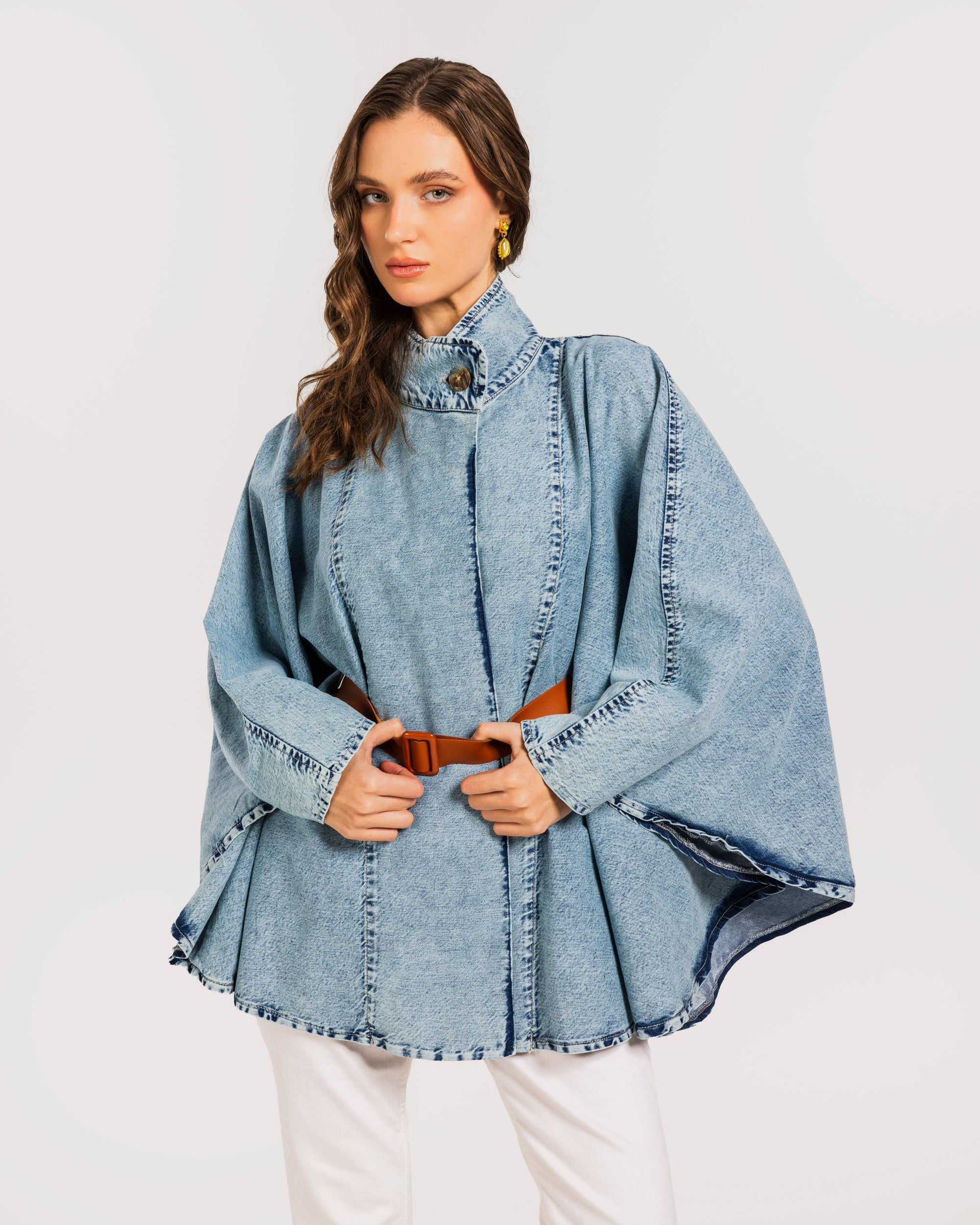 Blue Belted Denim Cape.