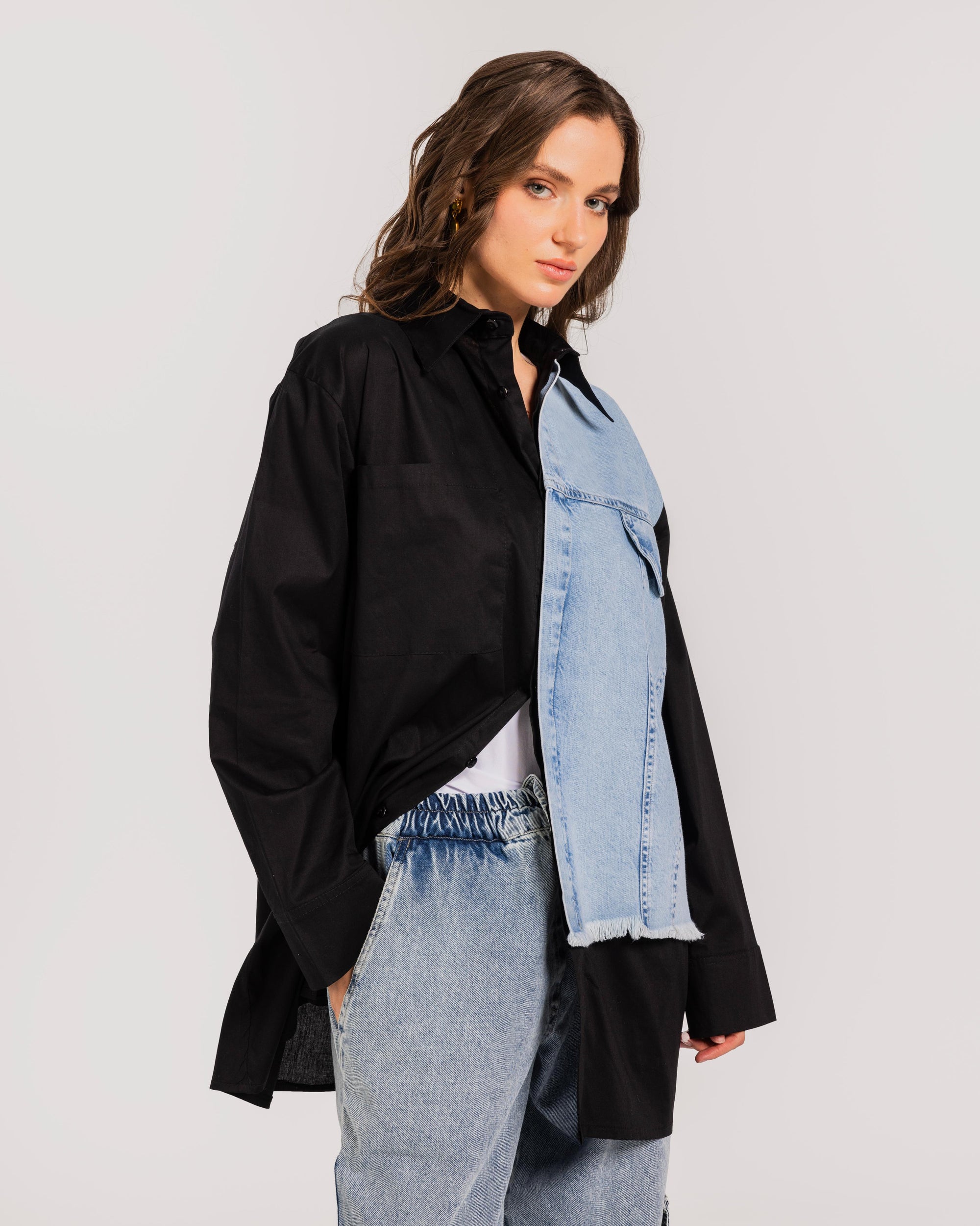 Black Poplin Denim Shirt