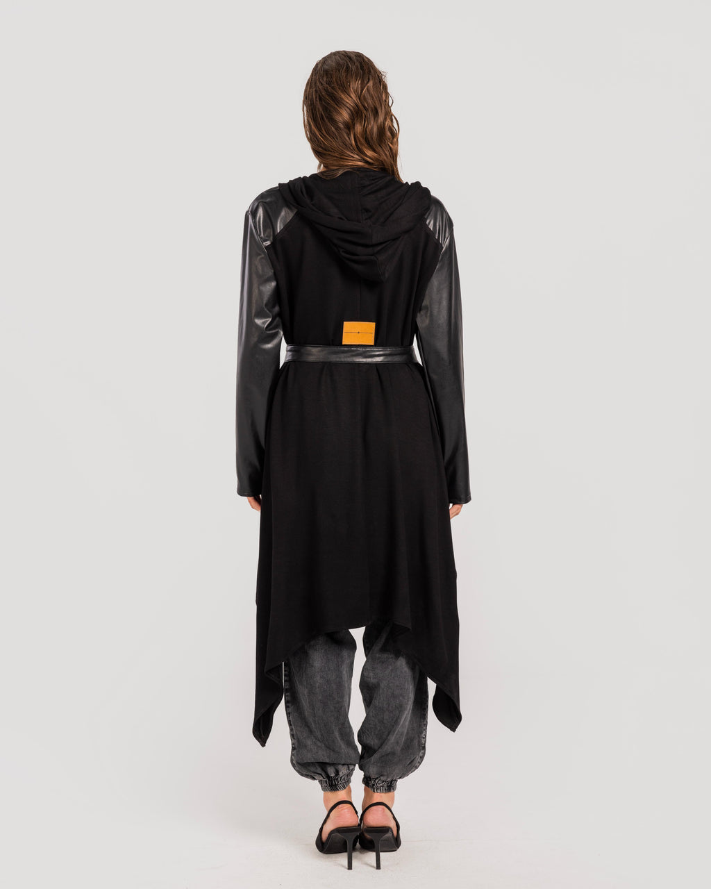Black Leather Sleeves Cardigan
