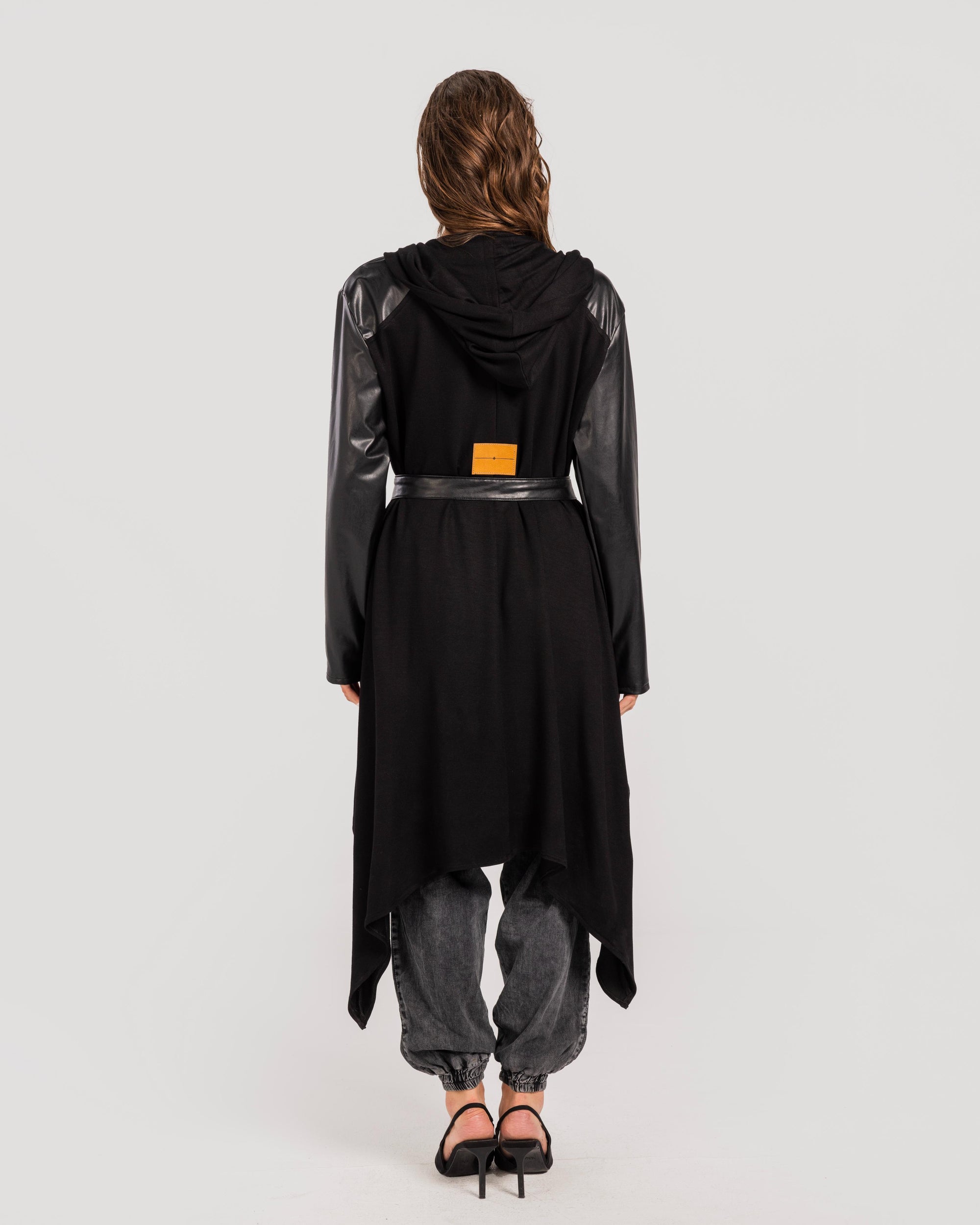 Black Leather Sleeves Cardigan