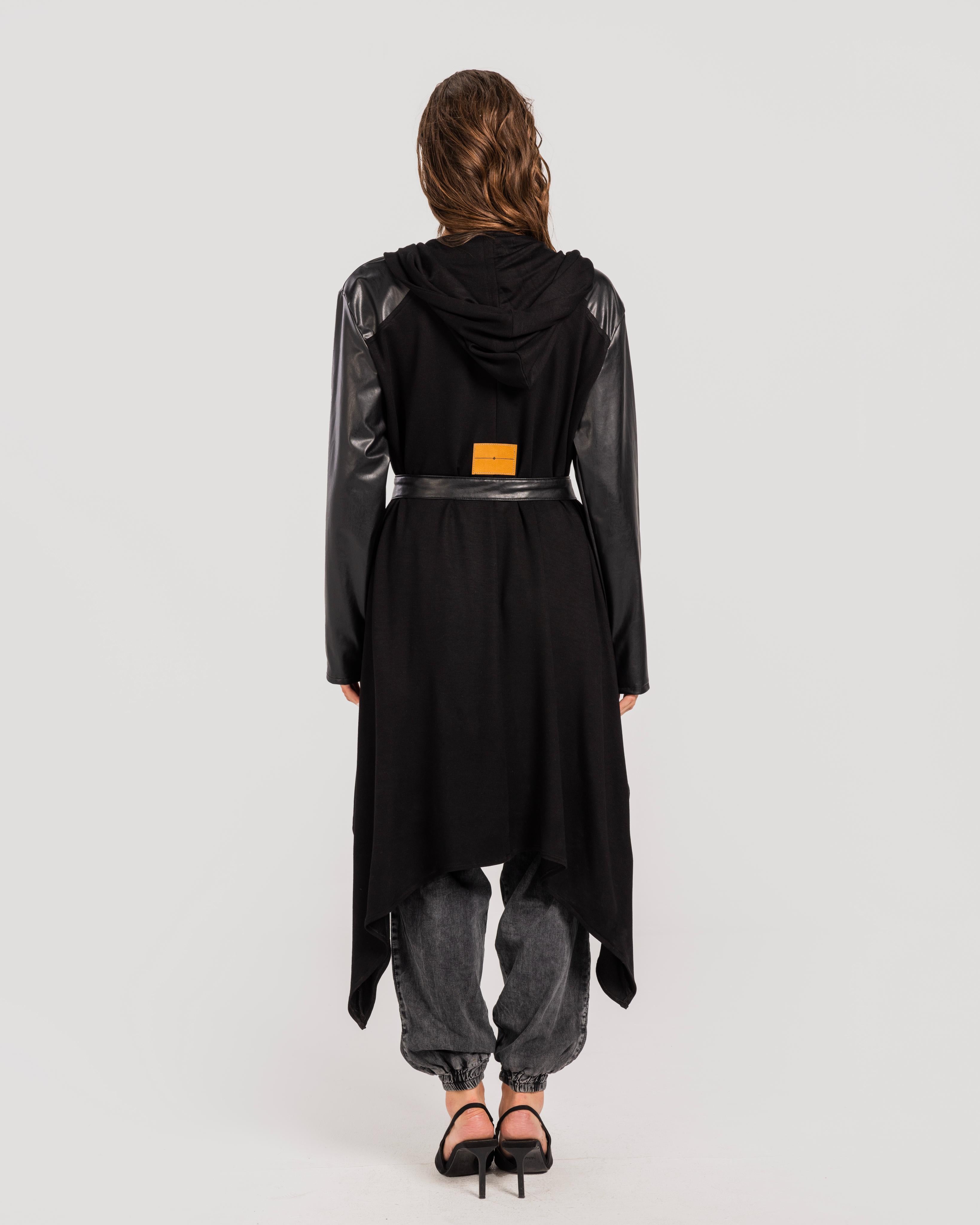 Black Leather Sleeves Cardigan
