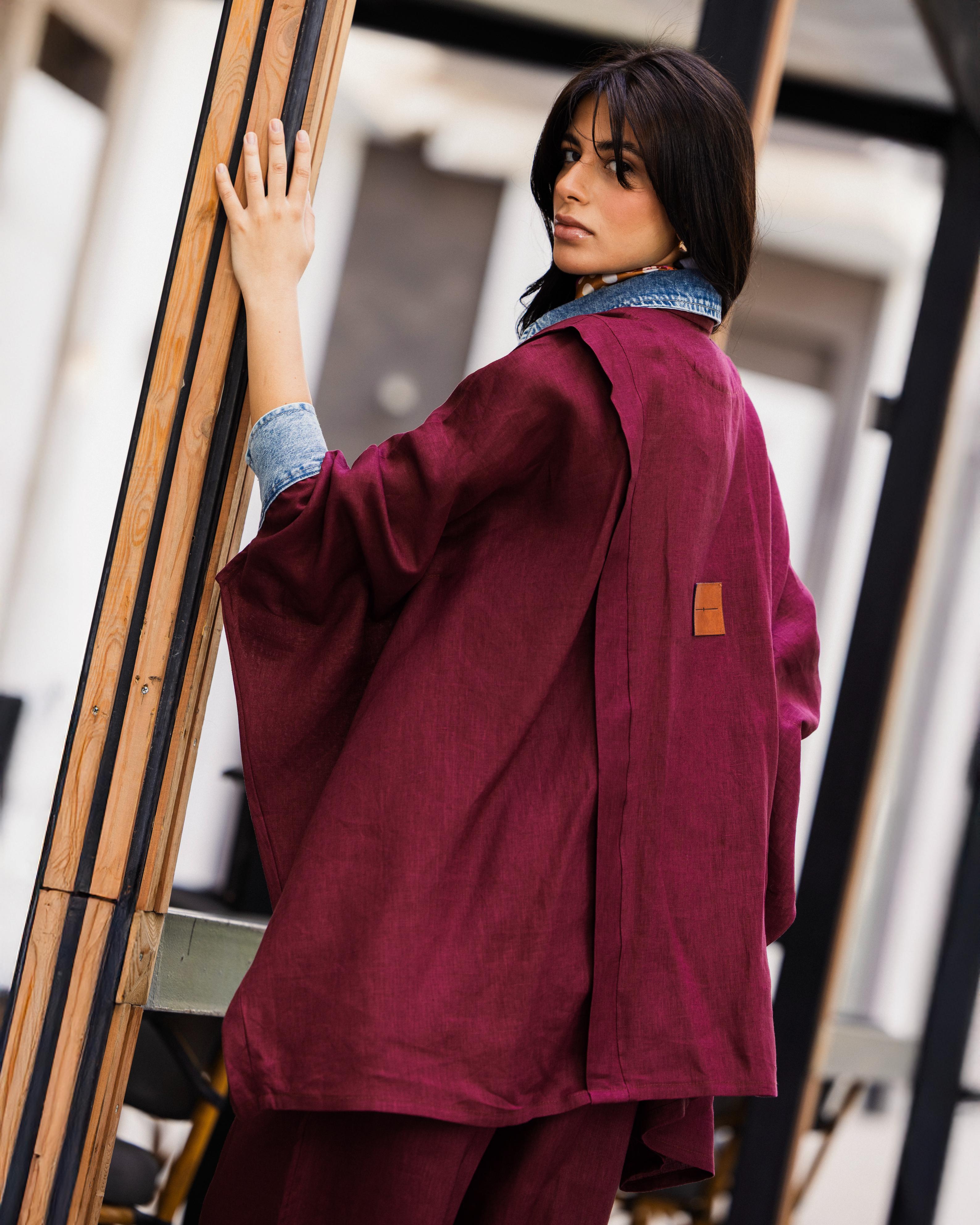 Burgundy  Linen Denim Lined Shirt