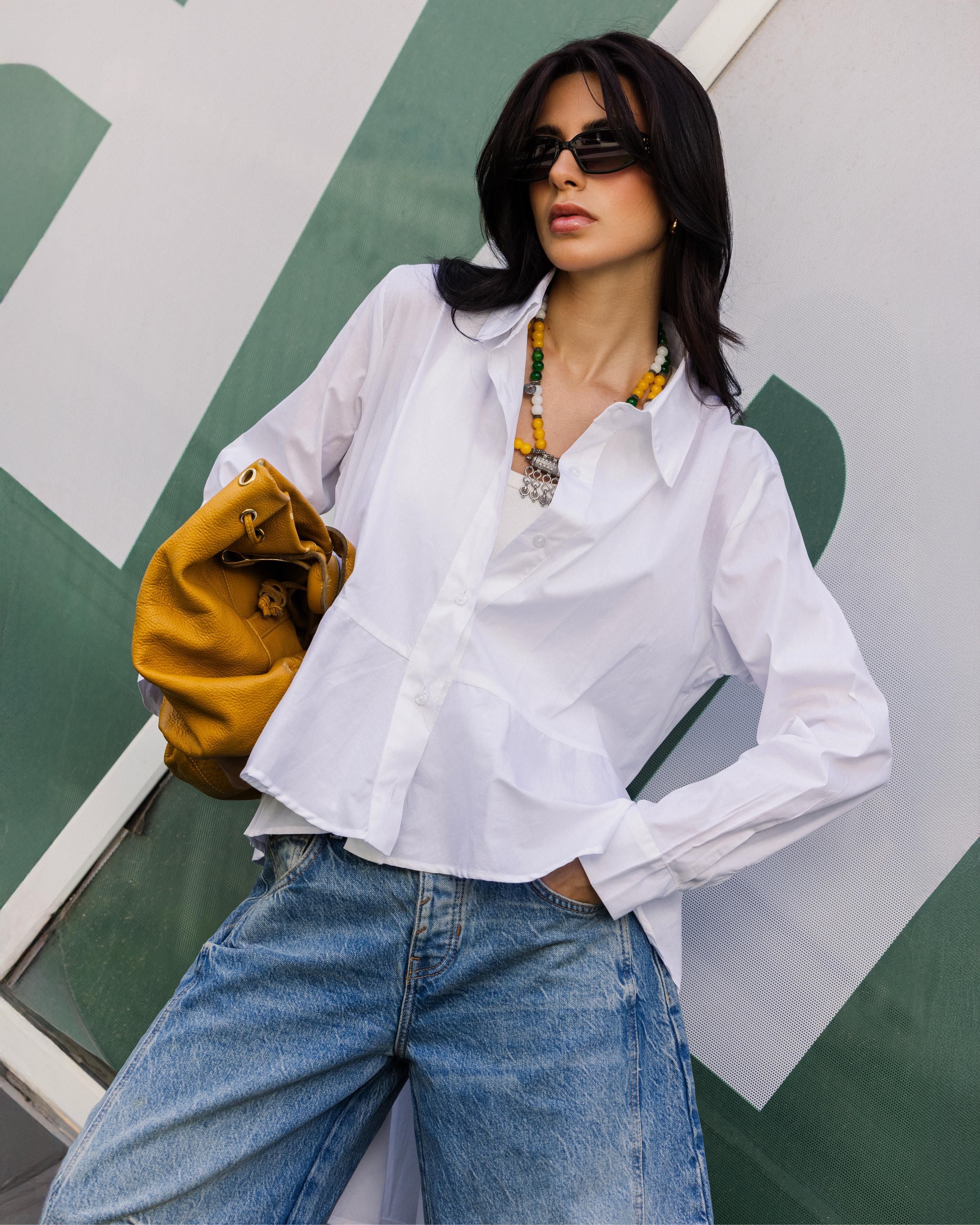 Off White Round Ruffled Poplin Shirt