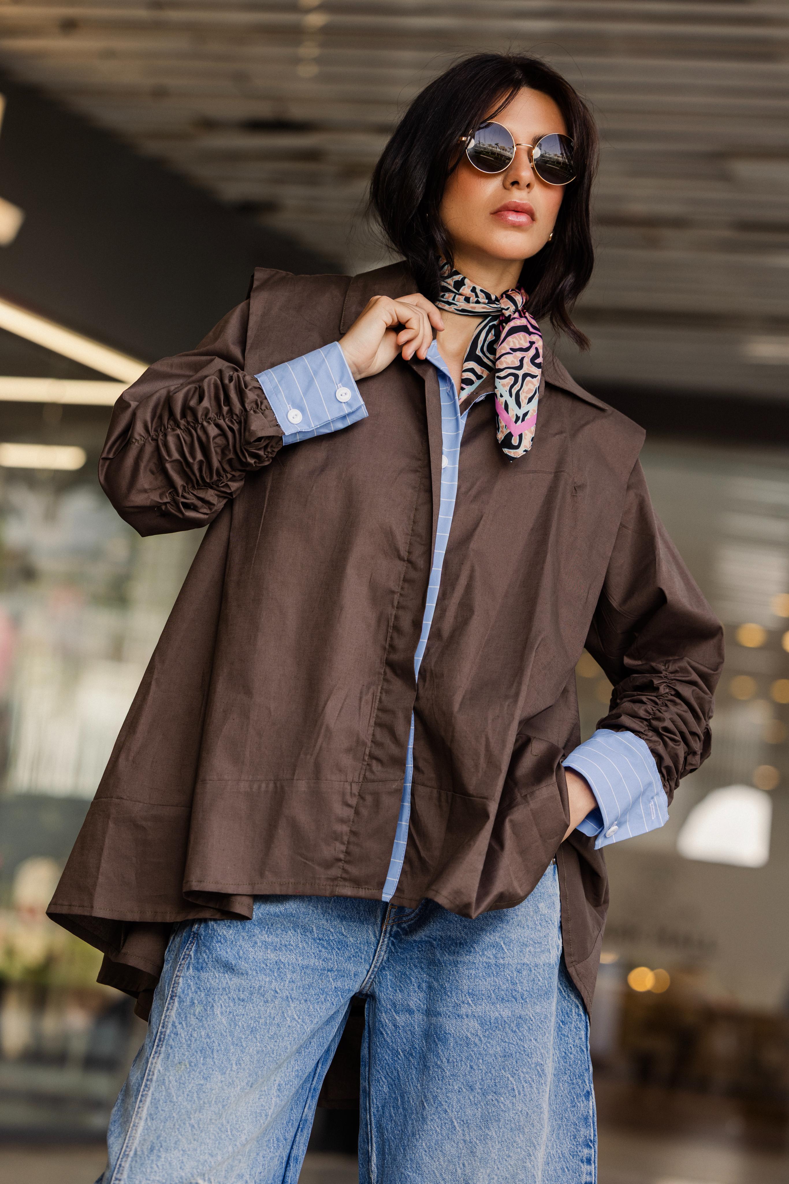 Brown  Extra Fabric Redefined Shirt