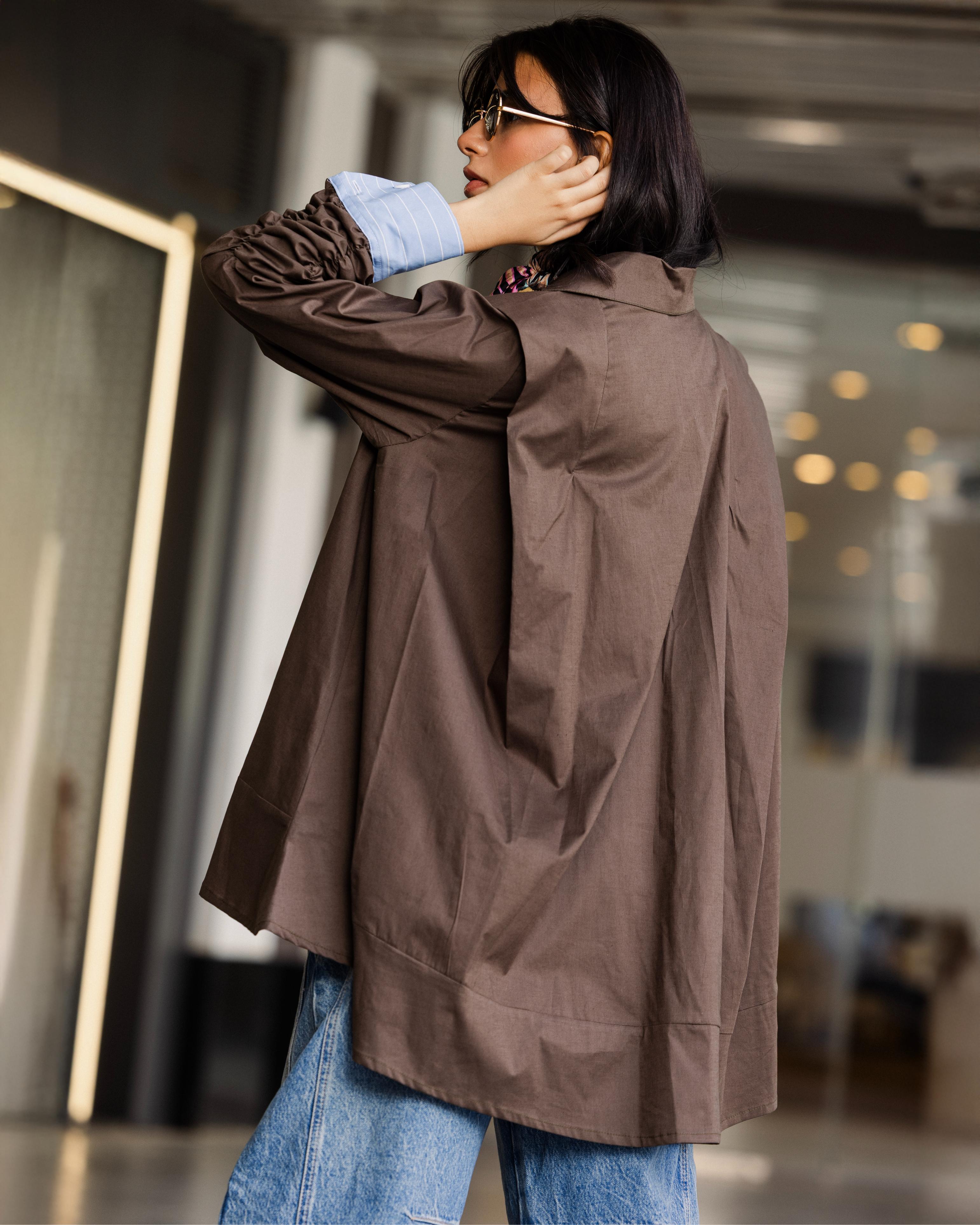 Brown  Extra Fabric Redefined Shirt