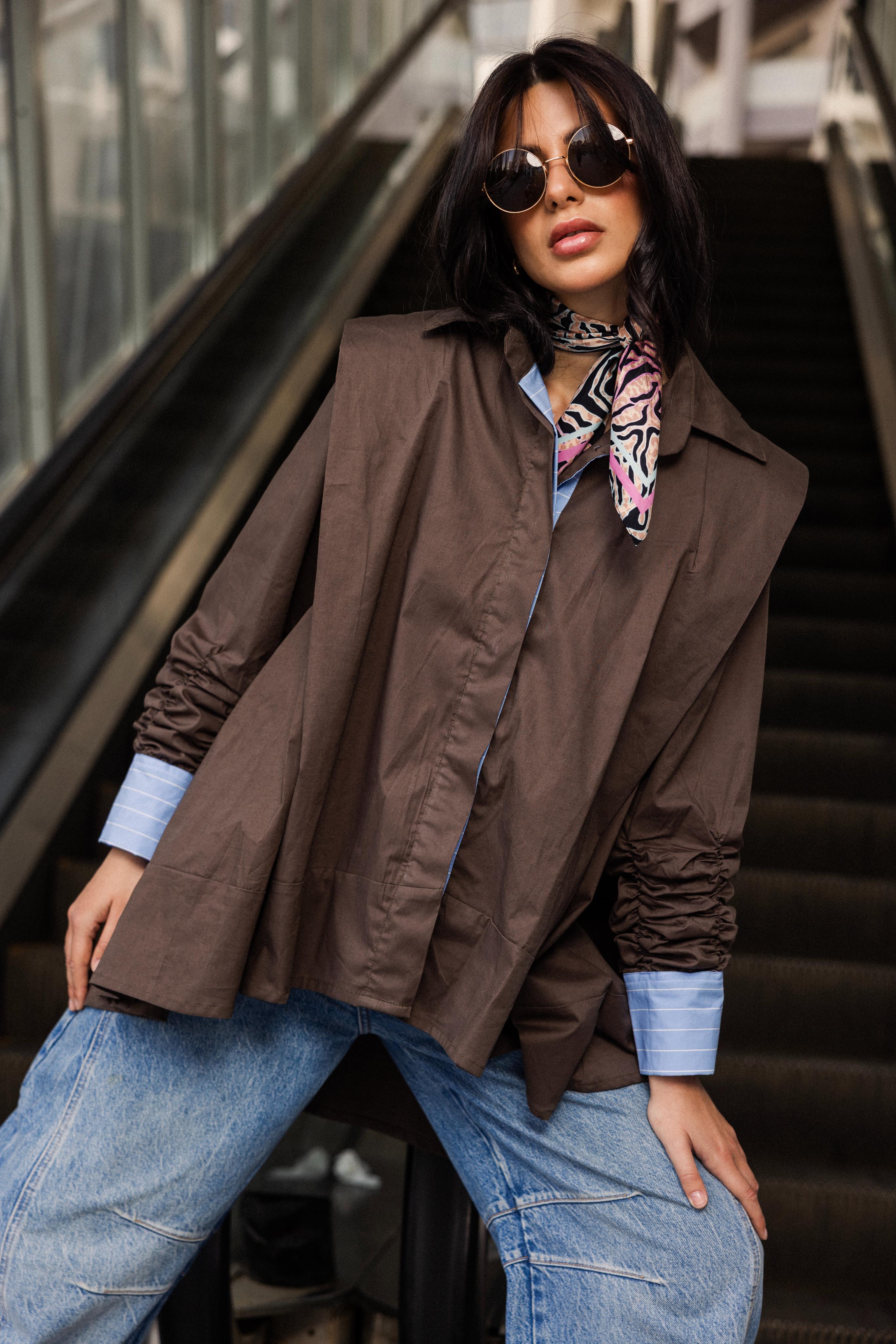Brown  Extra Fabric Redefined Shirt