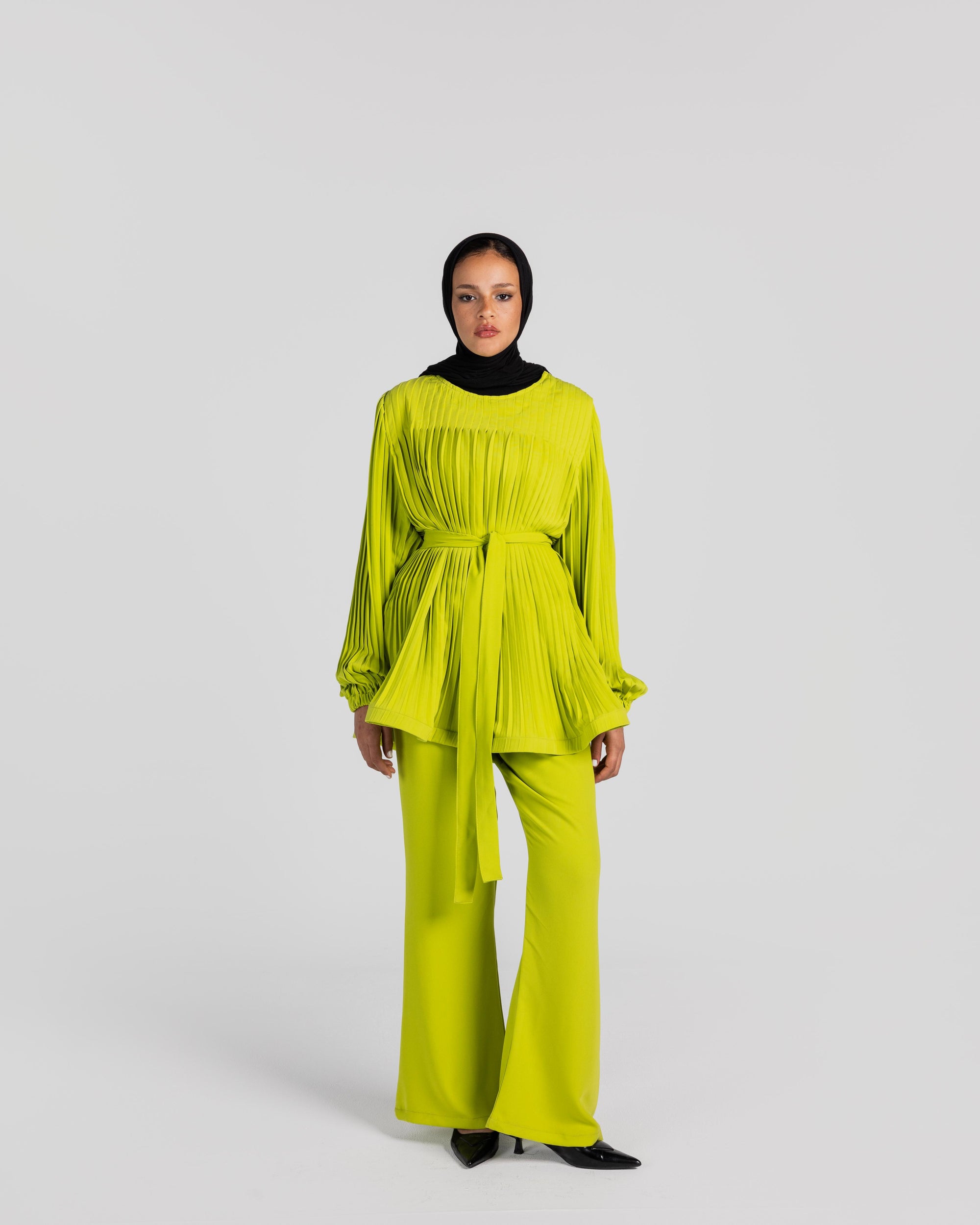 Lime Pleated Set
