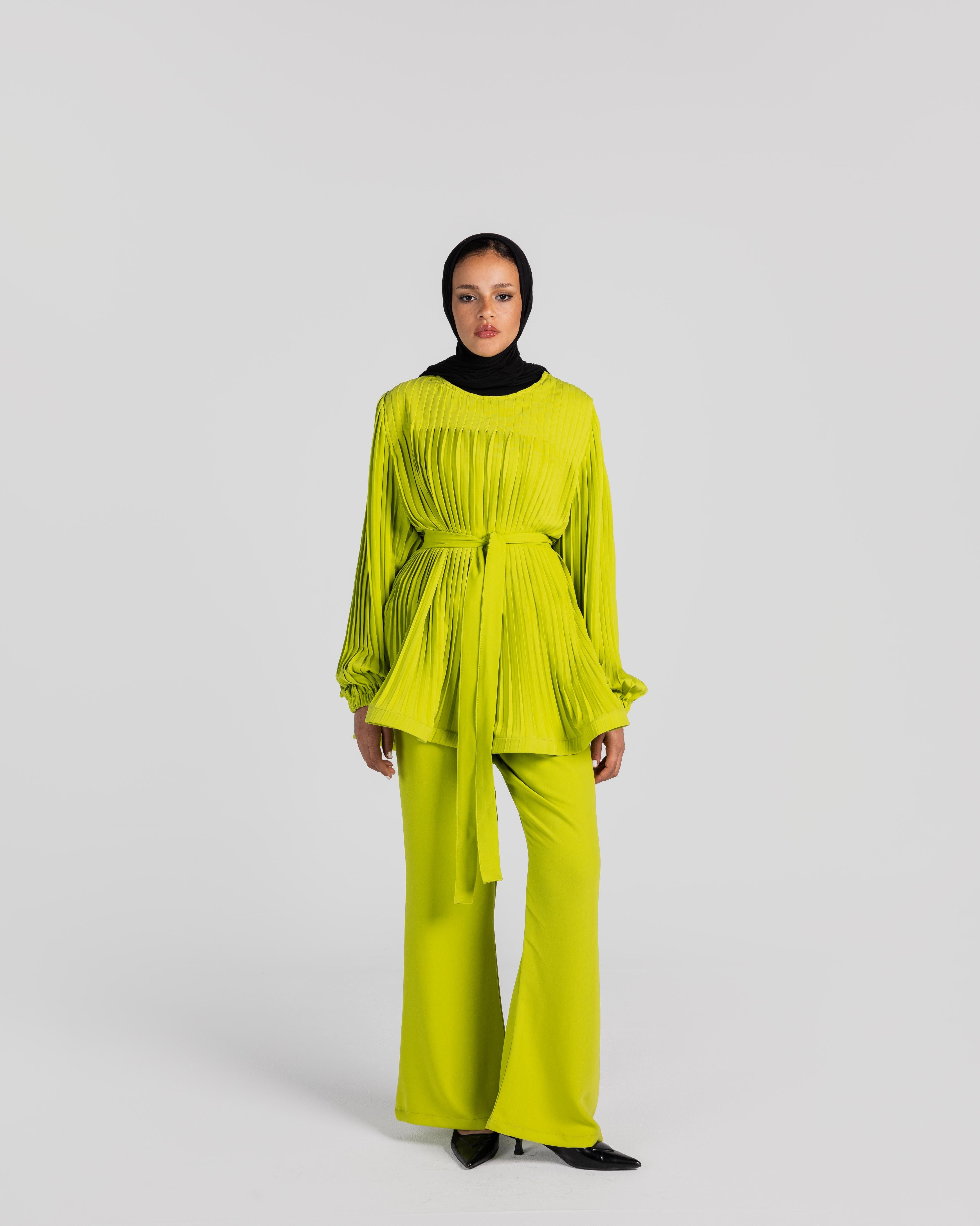 Lime Pleated Set