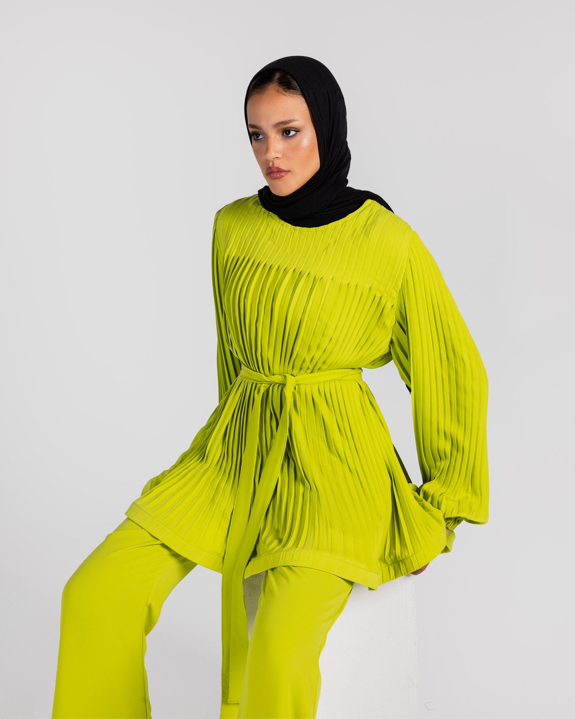 Lime Pleated Set