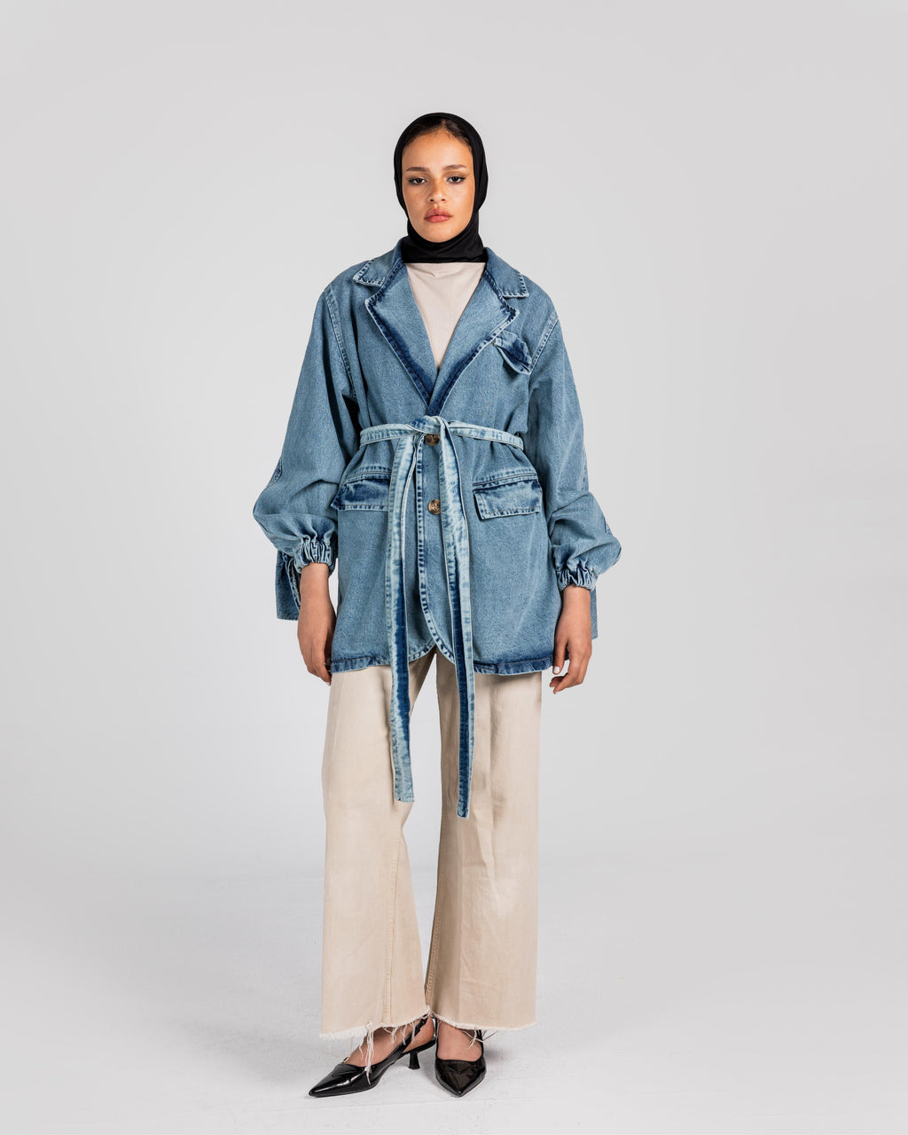 Ruffled Denim Blazer