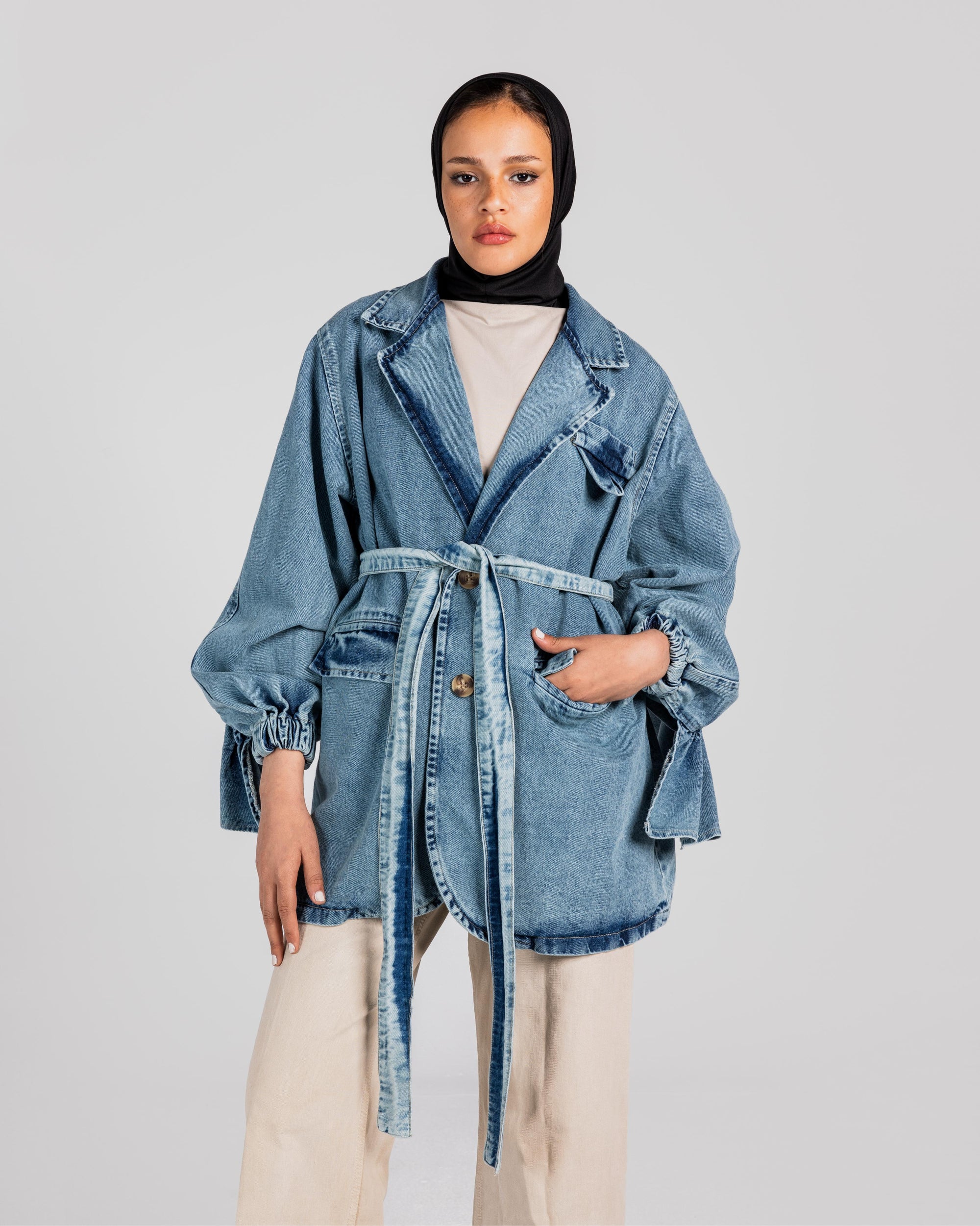 Ruffled Denim Blazer