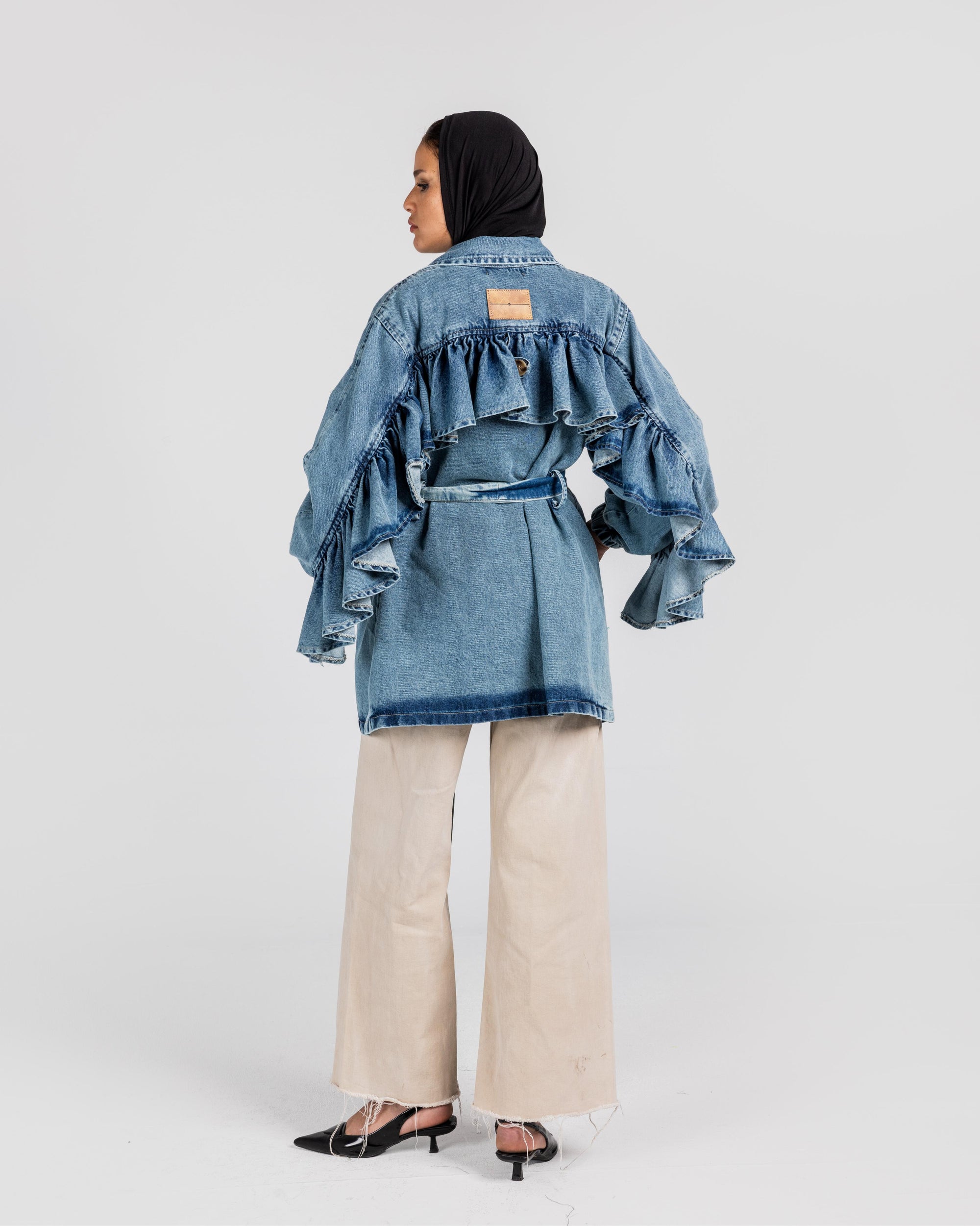 Ruffled Denim Blazer