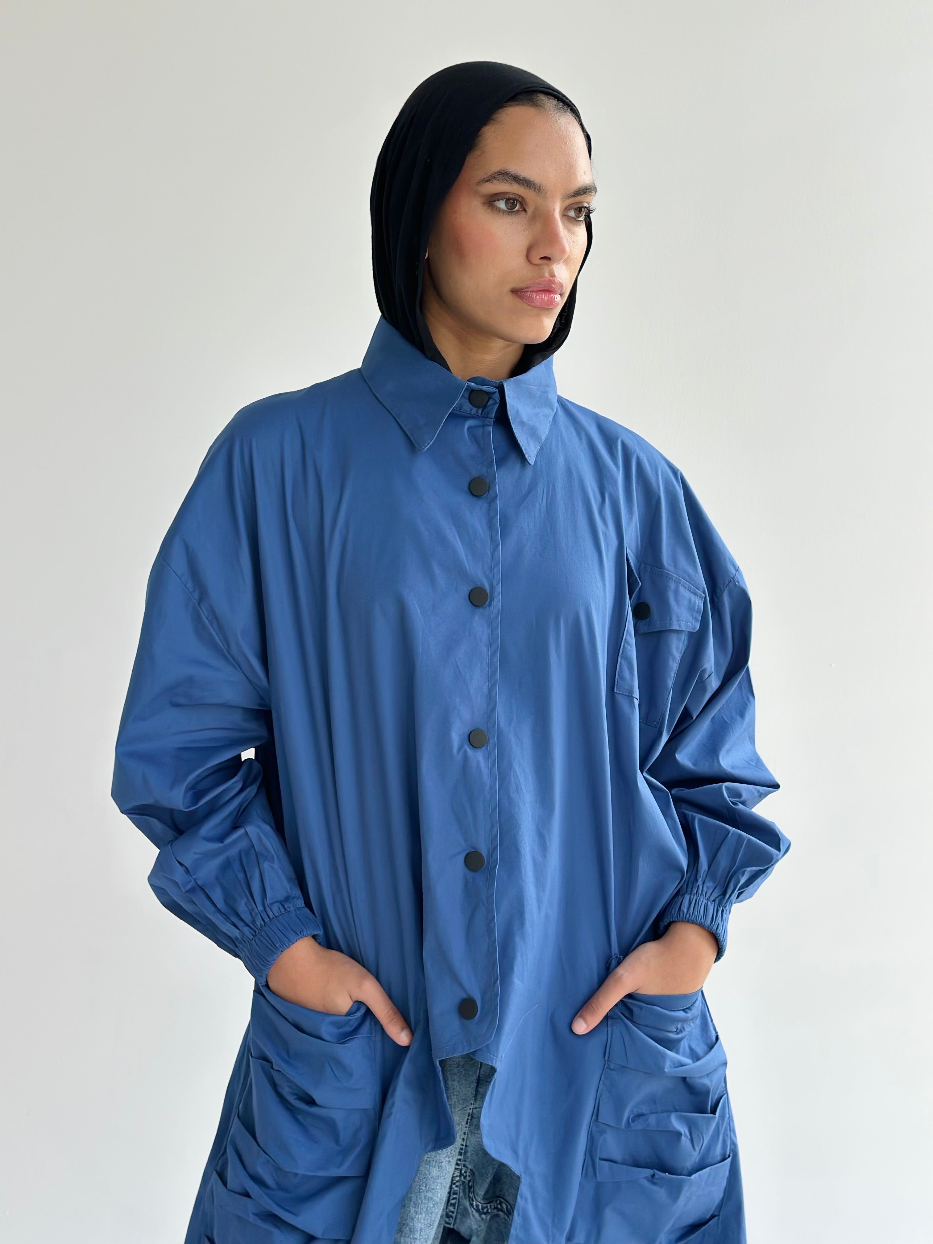 Blue Big Pockets Poplin Shirt