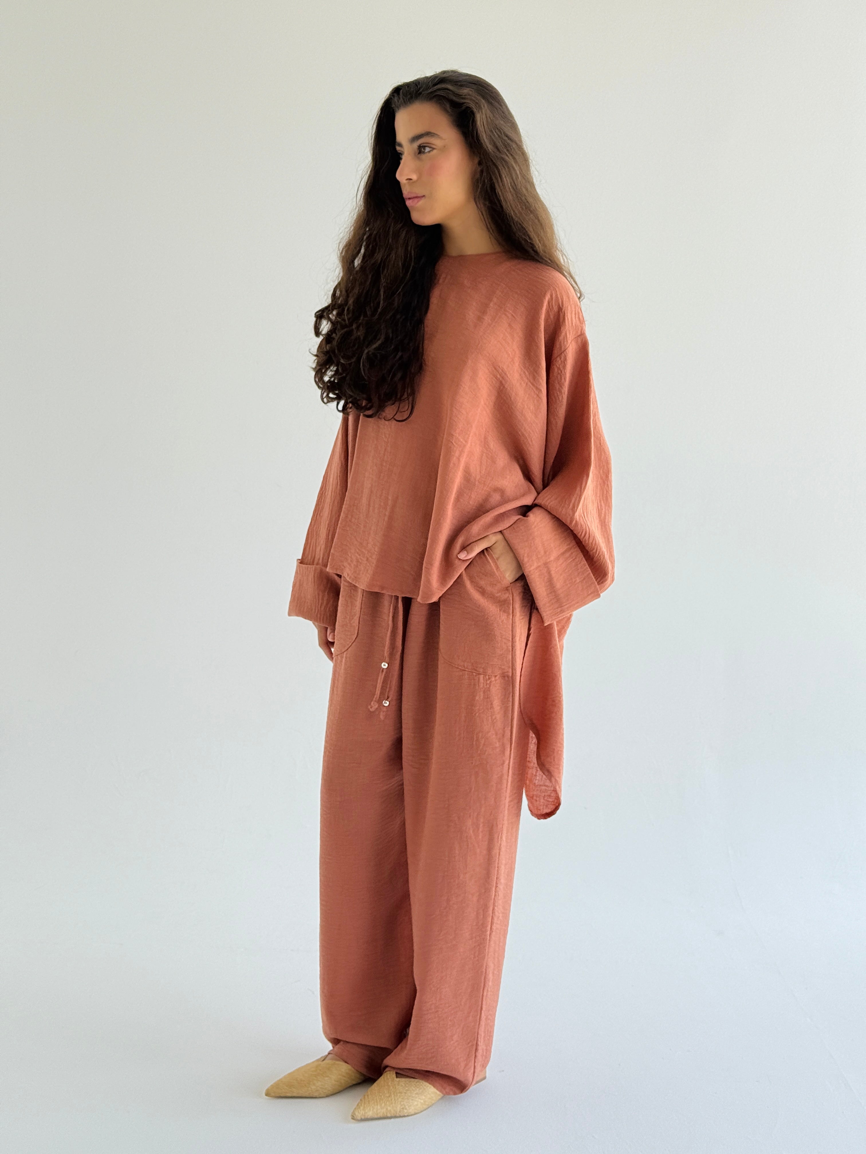 Coral High Low Linen Set