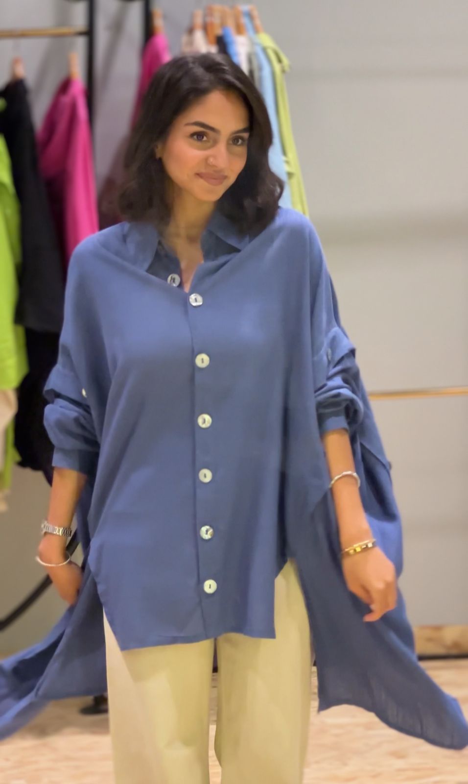 Blue Buttoned Linen Shirt