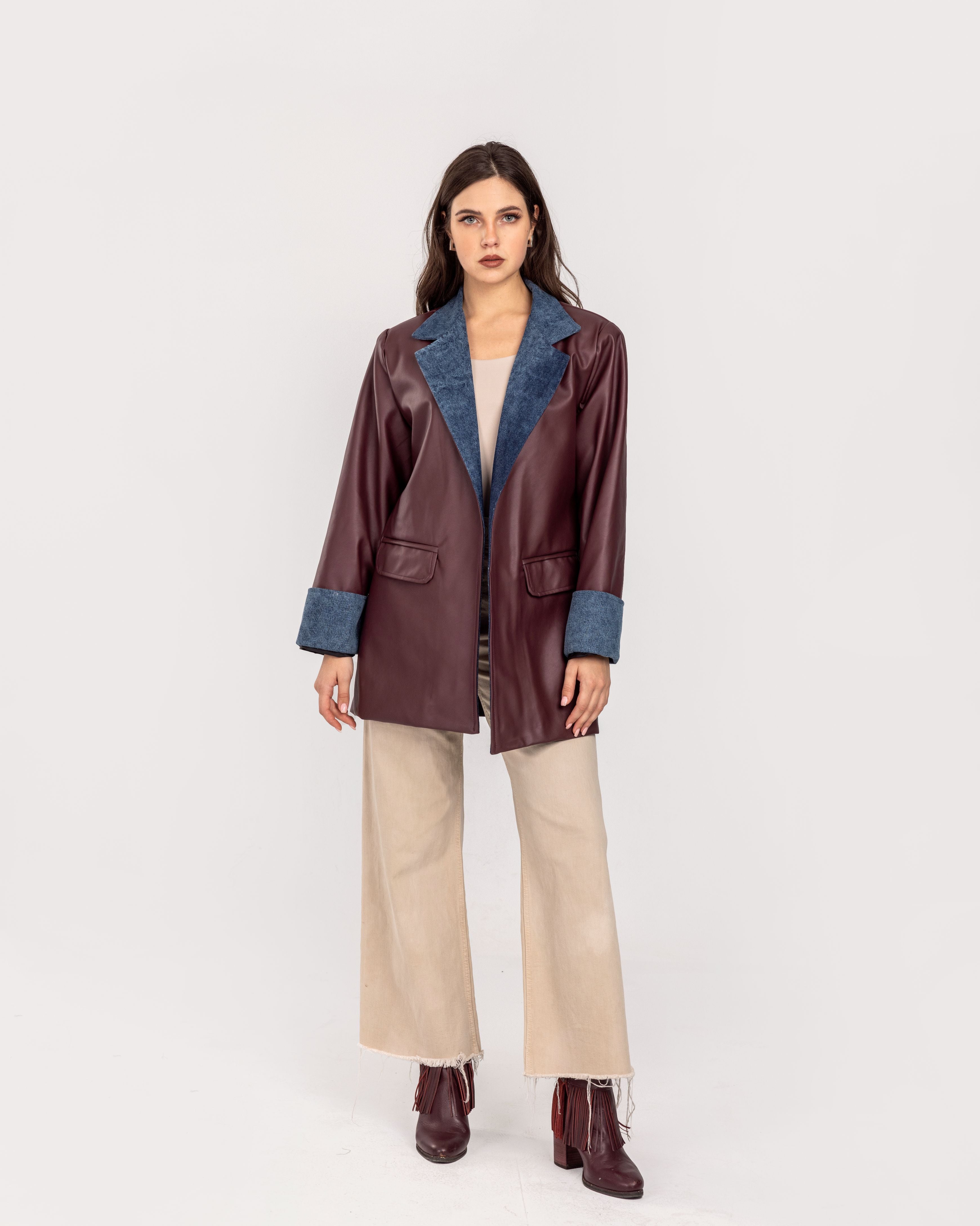 Burgundy Leather Blazer