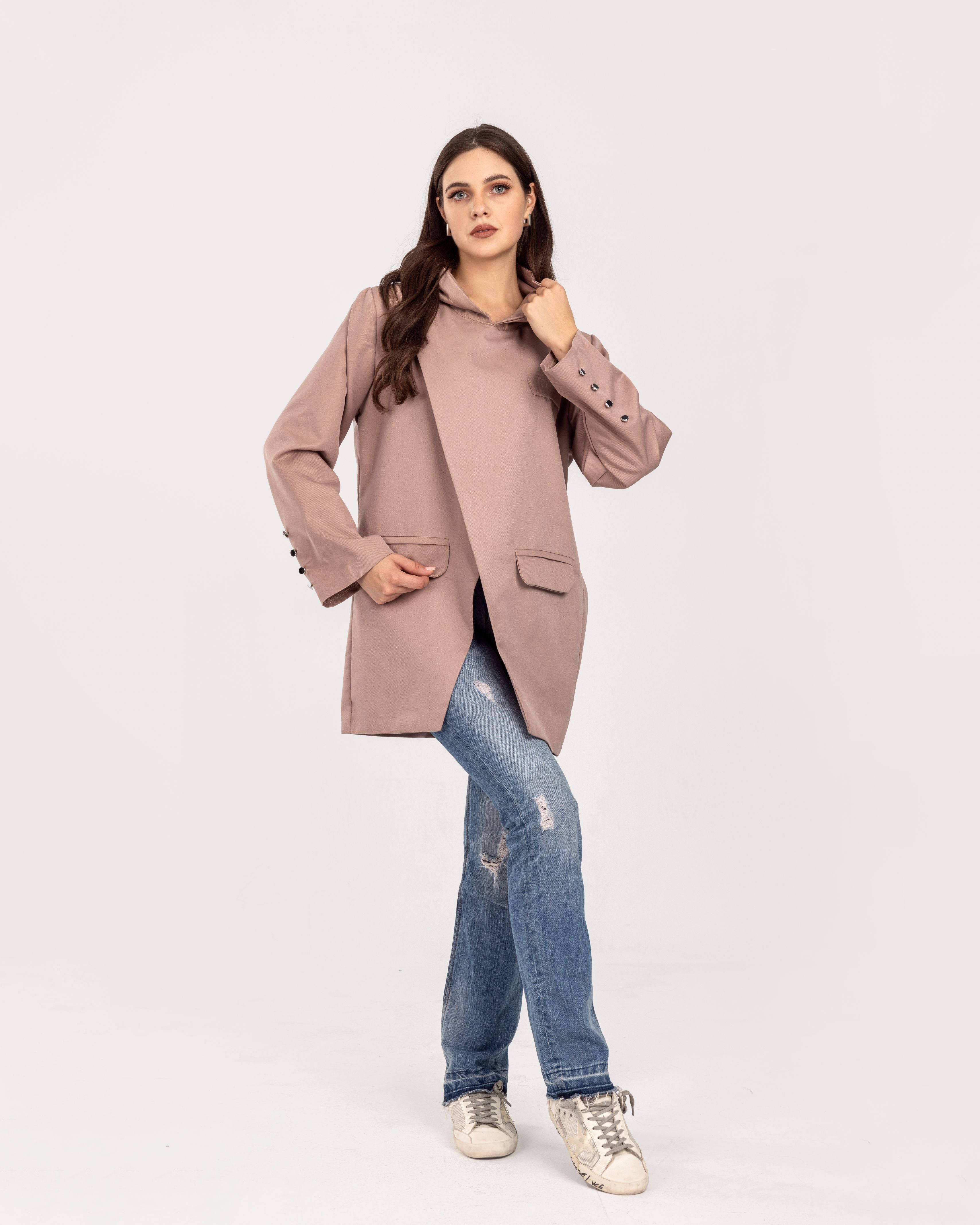 Beige Rose Hooded Blazer