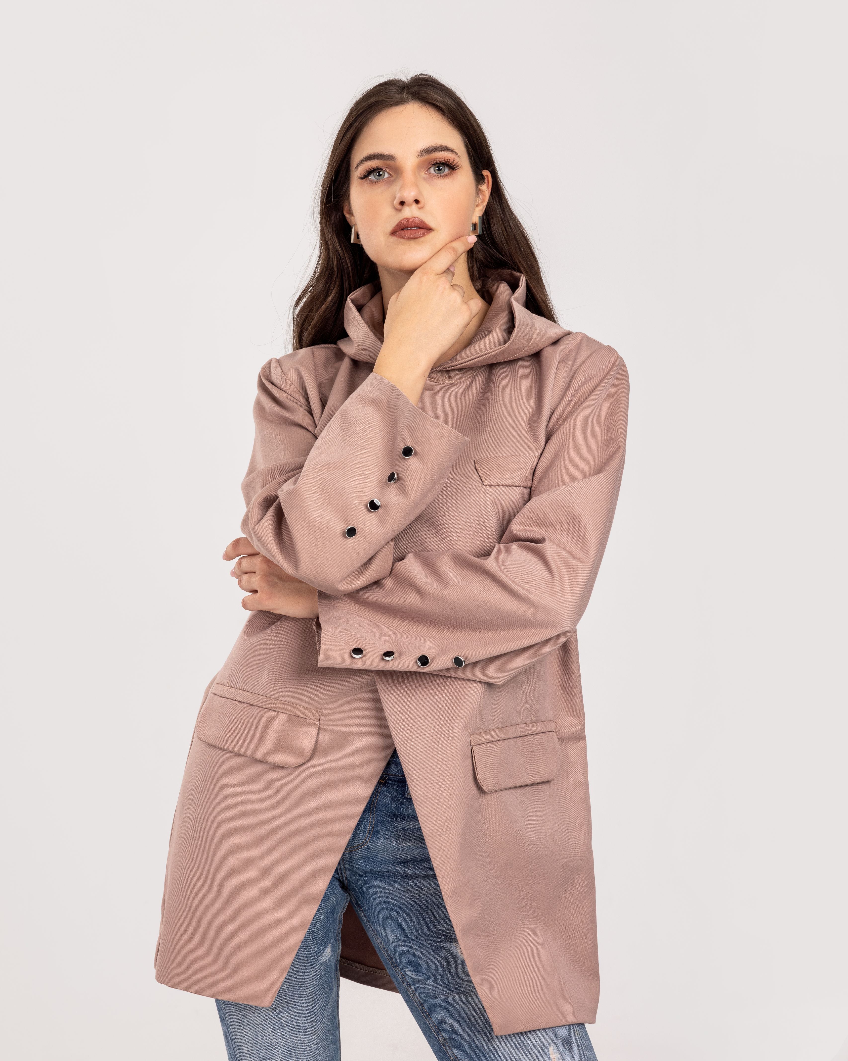 Beige Rose Hooded Blazer