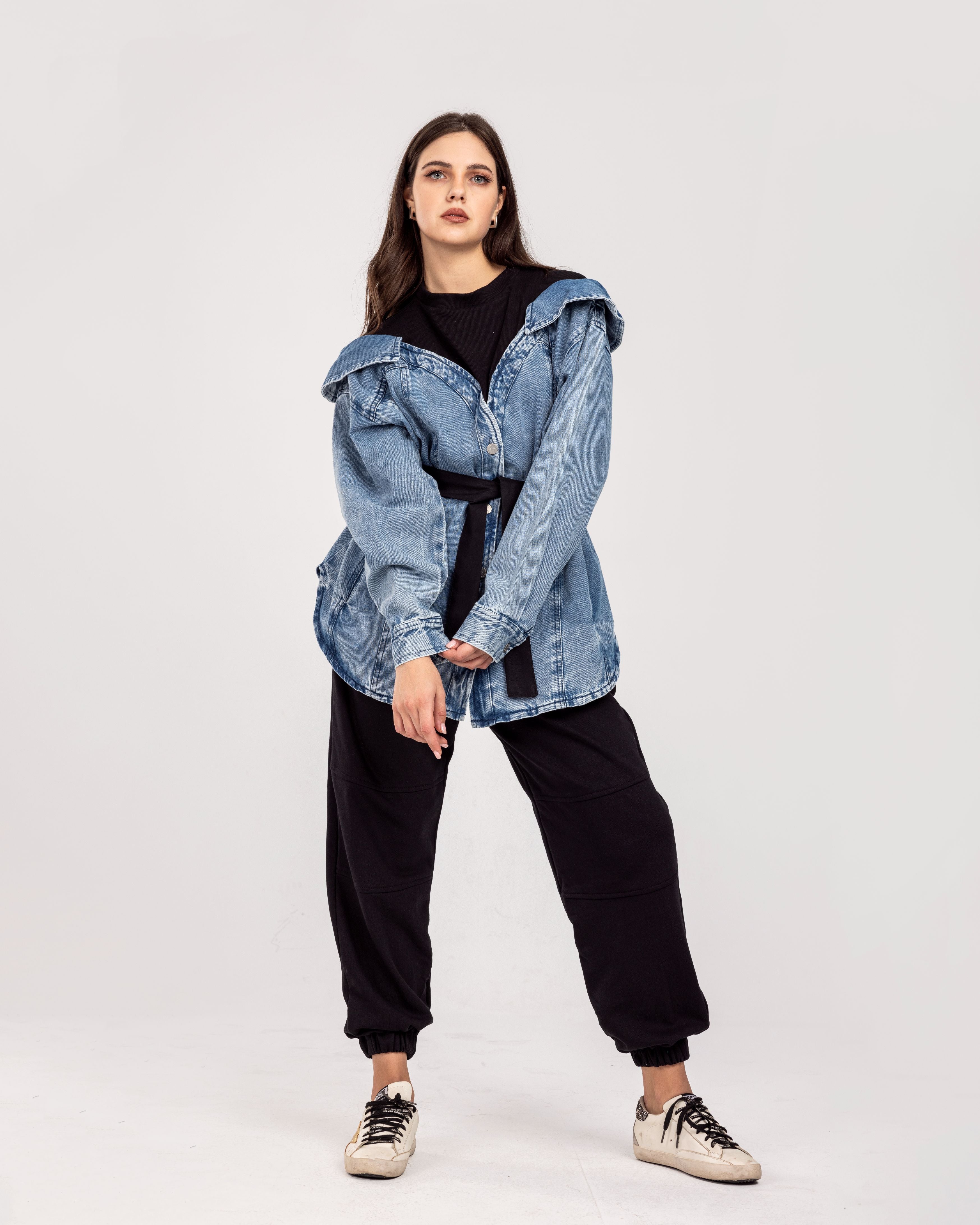 Ribbed Denim Sweatshirt
